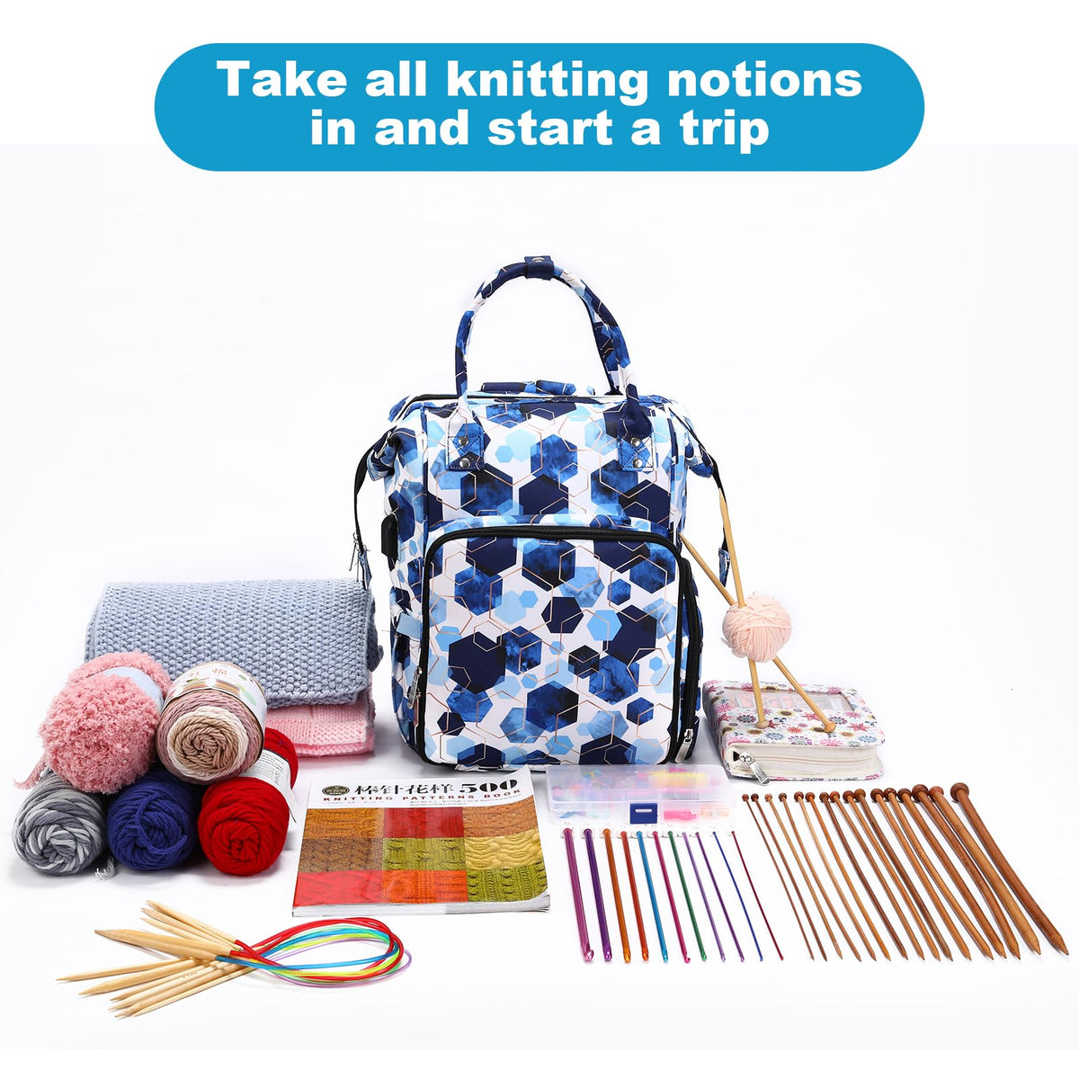 KOKNIT Crochet bag Knitting bag Backpack and Tote Bag large capacity Yarn Storage Organizer Travel