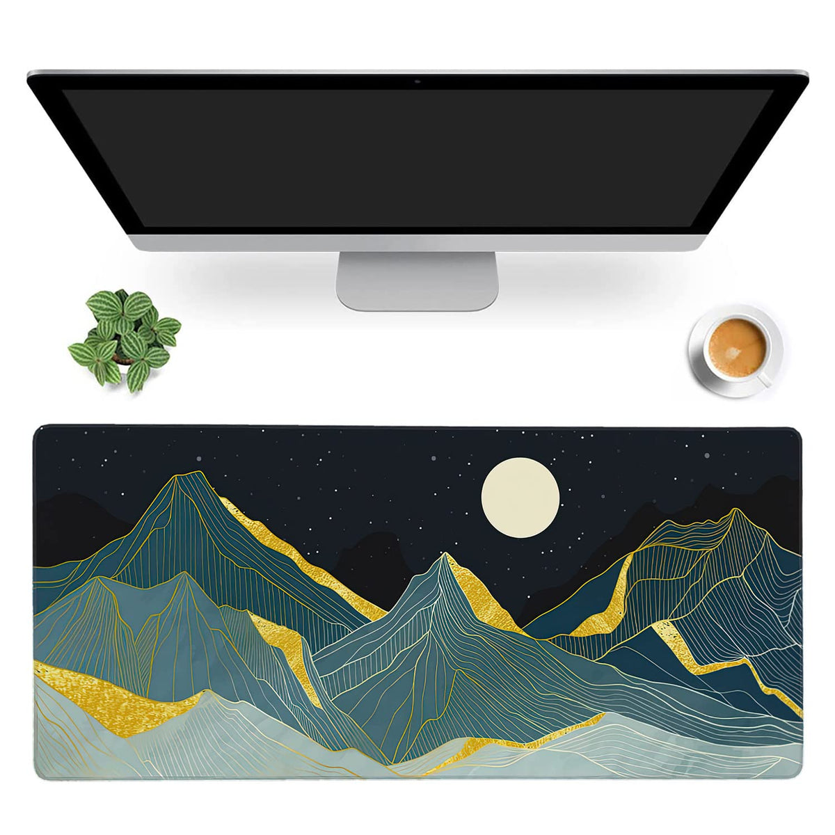 Golden Line Art Mountain at Night Large Mouse Pad Extended Gaming Mouse Pad Waterproof Desk Mat