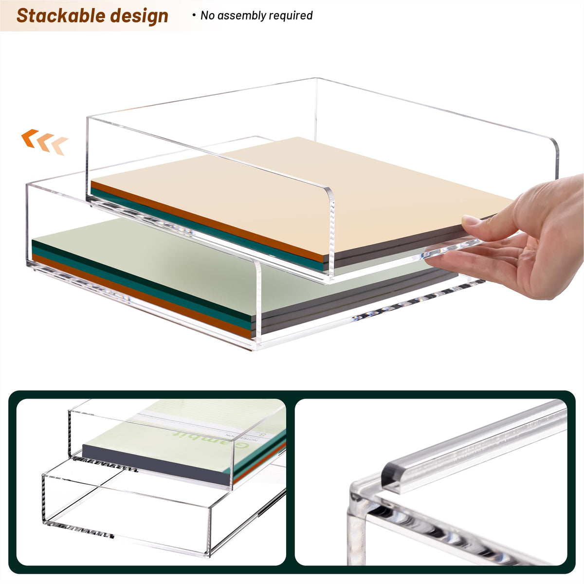 HeZone Paper Organizer Letter Tray, Clear Acrylic Paper Tray, School Teacher Office Supplies