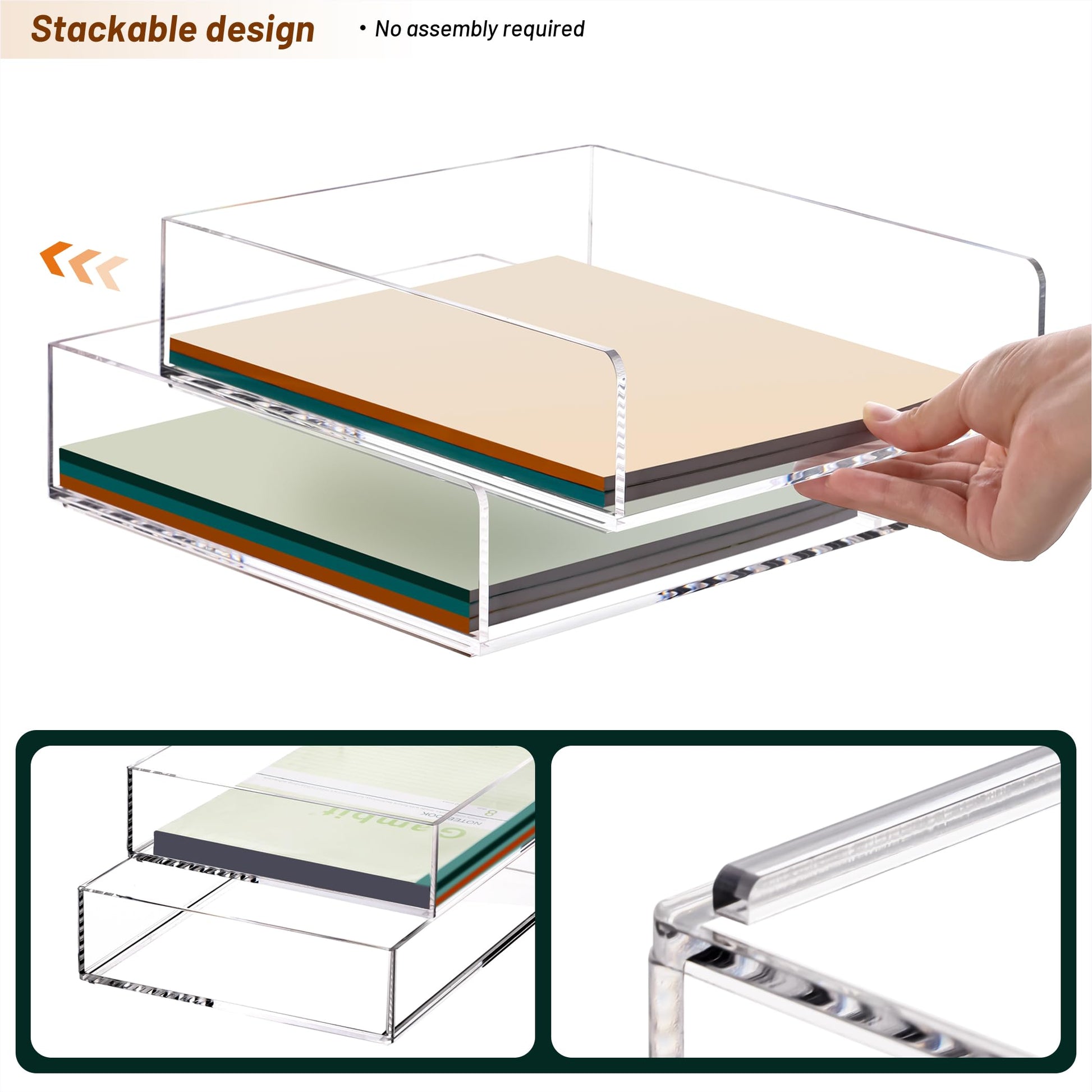 HeZone Paper Organizer Letter Tray, Clear Acrylic Paper Tray, School Teacher Office Supplies