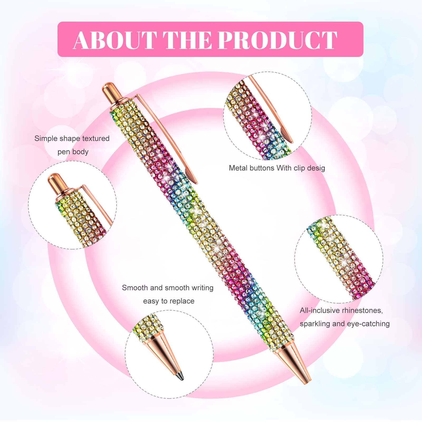 ZSMKJIAYE 12Pcs Rhinestone Pens Bling Metal Ballpoint Diamond Pens Bulk Fancy Sparkly Crystal Press