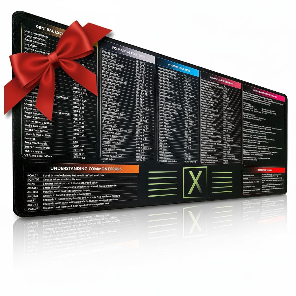 FzGuides Large Excel Cheat Sheet Desk Pad | Excel Pad Shortcut Keys Mouse Mat - Extended Office