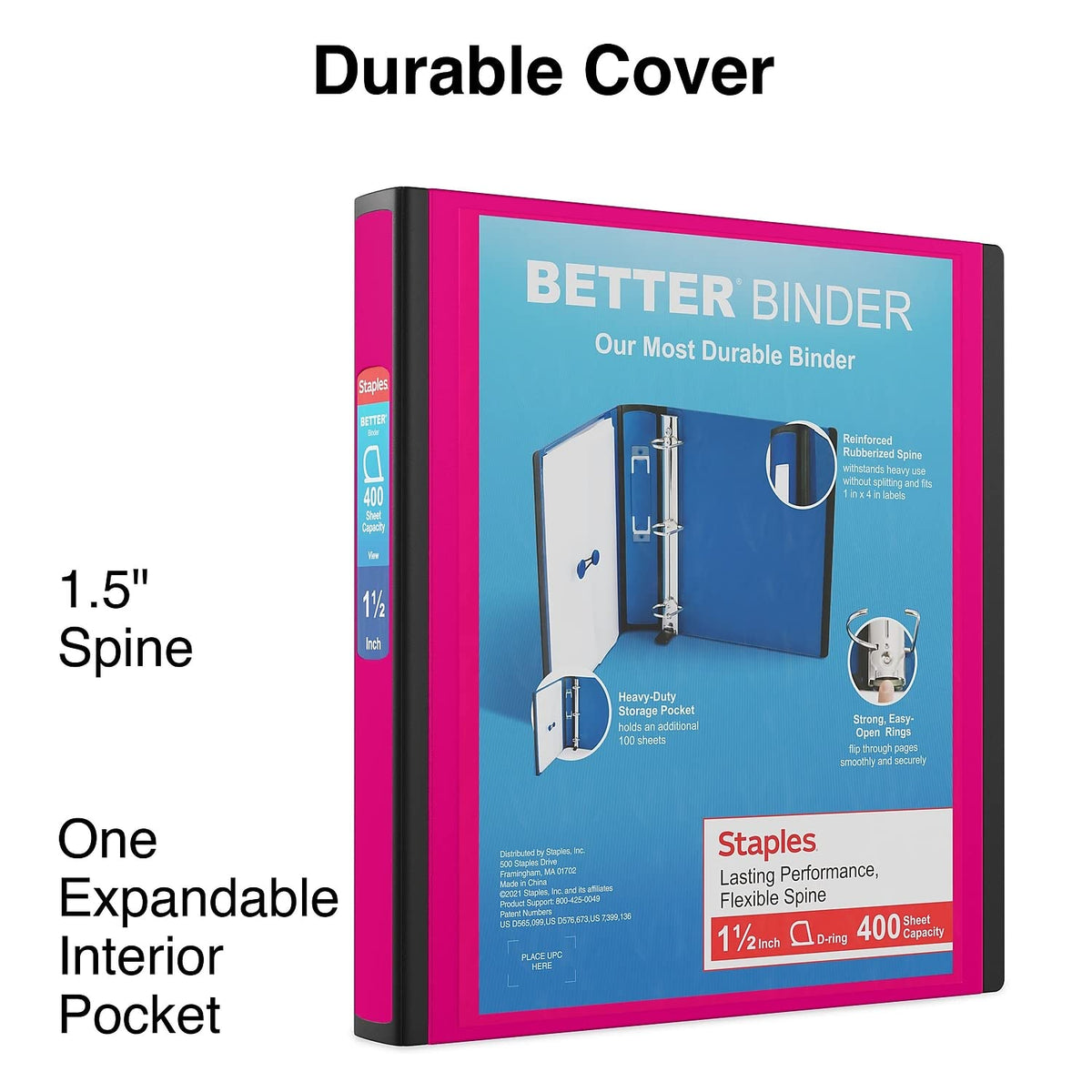 Staples Better Binder, 1.5 Inch D-Ring, Pink, 400 Sheets, 3-Pack