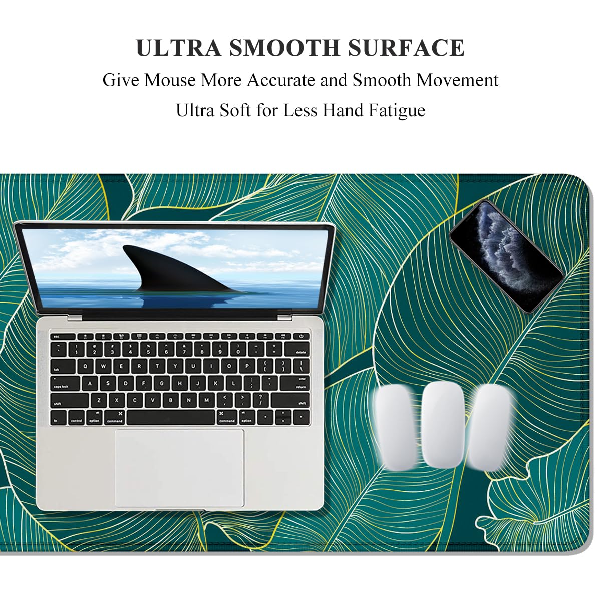 Auhoahsil Desk Mat, Ultra Large Mouse Pad, XXL Gaming Mousepad, Green Tropical Leaves Deskpad, Big