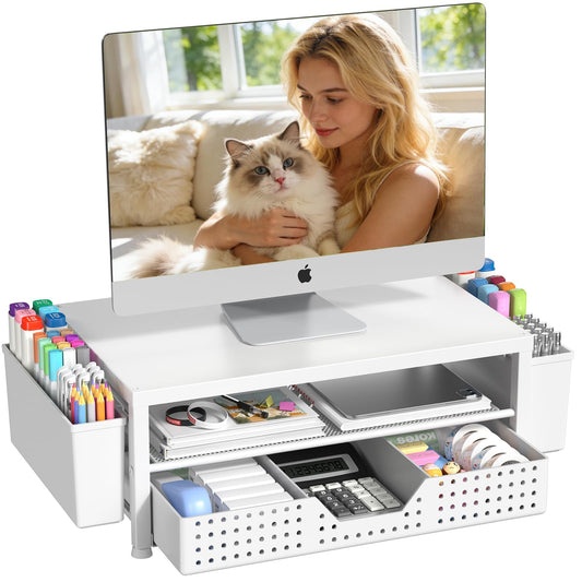 OPNICE Desk Organizers and Accessories, Computer Monitor Stand Riser with Drawer and 2 Pen Holders