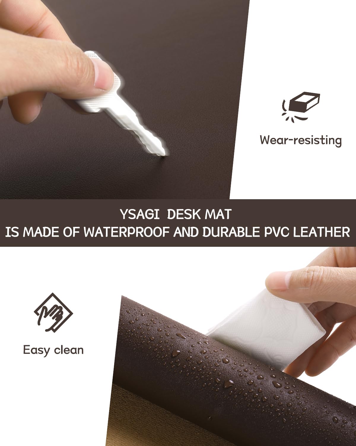 YSAGi Non-Slip Leather Desk Pad L Size, Waterproof Laptop Computer Desk Keyboard Mat, Table
