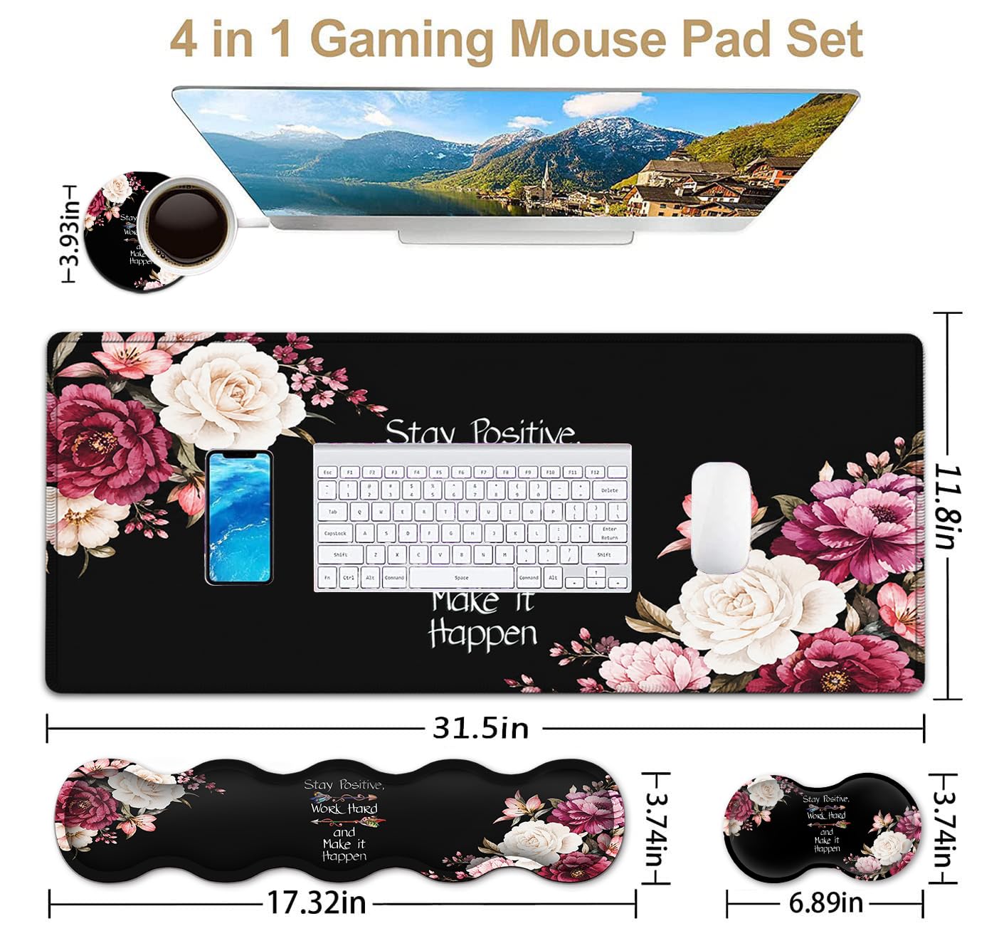 Large Mouse Pad with Wrist Support Set,Memory Foam Keyboard Wrist Rest +XXL Extended Gaming Mouse