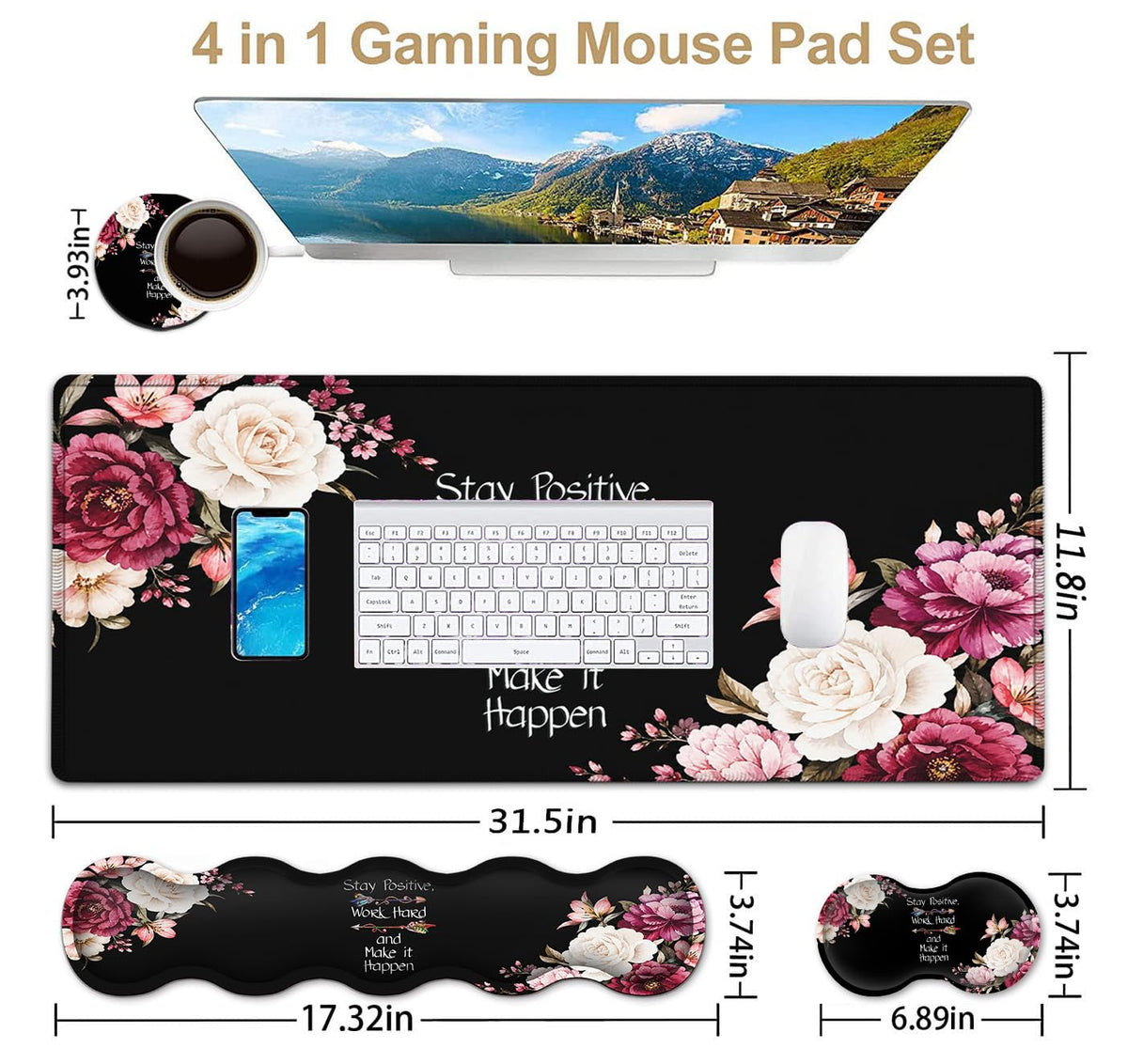 Large Mouse Pad with Wrist Support Set,Memory Foam Keyboard Wrist Rest +XXL Extended Gaming Mouse