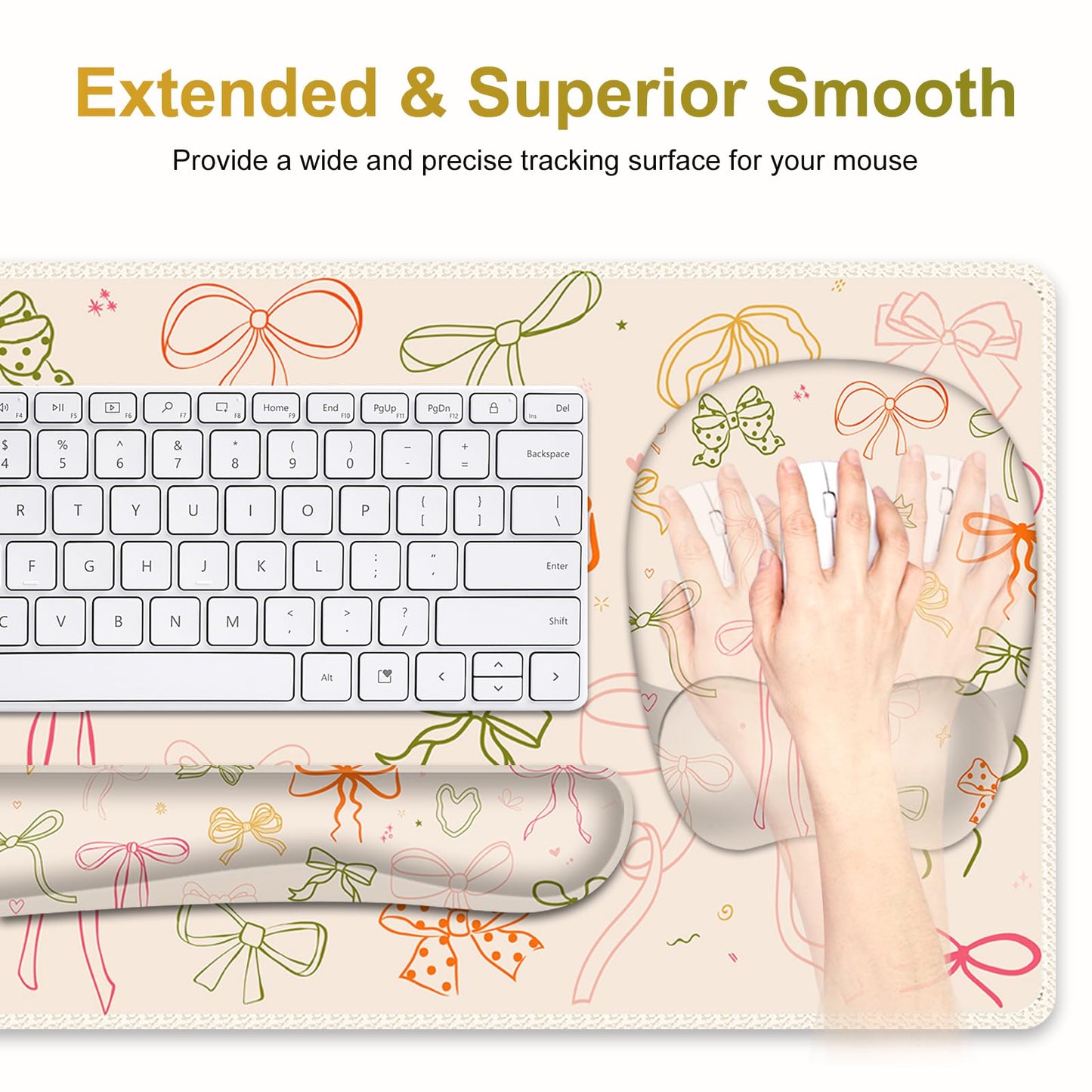 Apricot Mouse Pad with Wrist Support 4 in1 Set, XXL Big Game Mousepad + Keyboard Wrist Rest + Mouse