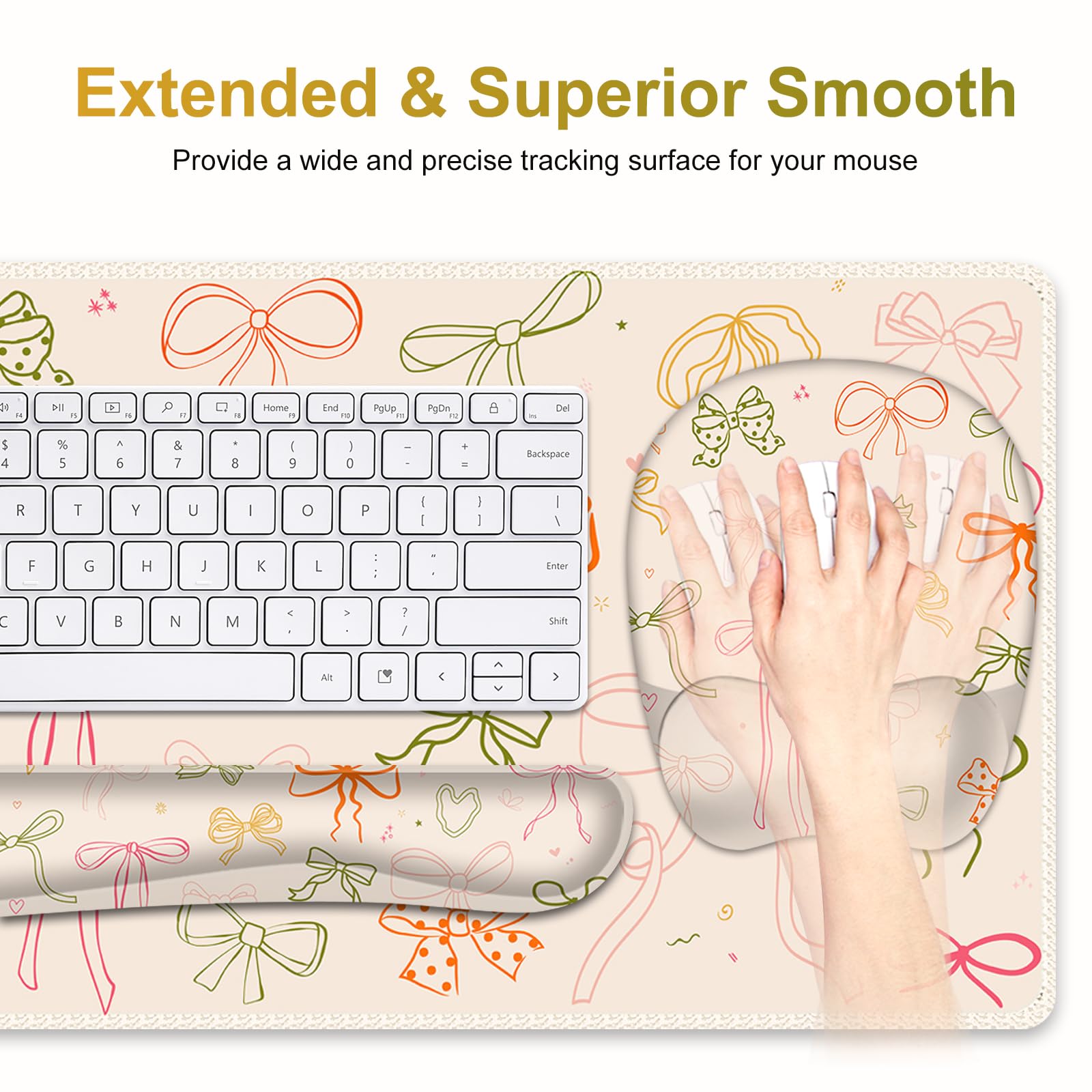 Apricot Mouse Pad with Wrist Support 4 in1 Set, XXL Big Game Mousepad + Keyboard Wrist Rest + Mouse