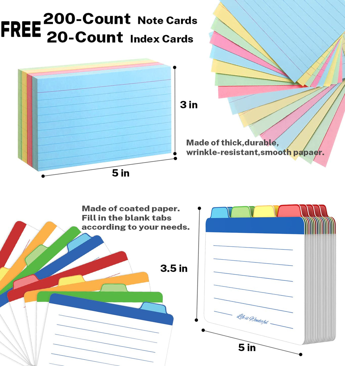Neando Bamboo Index Card Holder for 3x5 Cards – Wooden Organizer with Lid, 4 Compartments, 600-Card