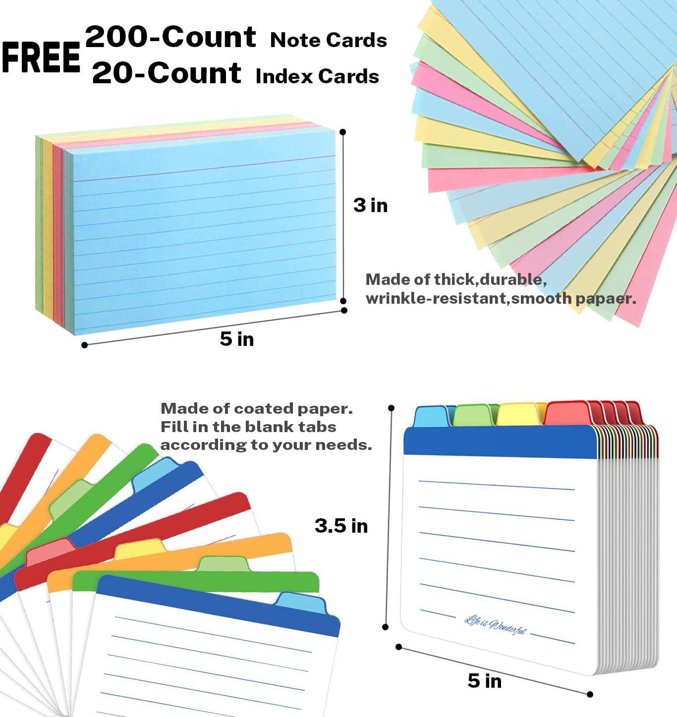 Neando Bamboo Index Card Holder for 3x5 Cards – Wooden Organizer with Lid, 4 Compartments, 600-Card