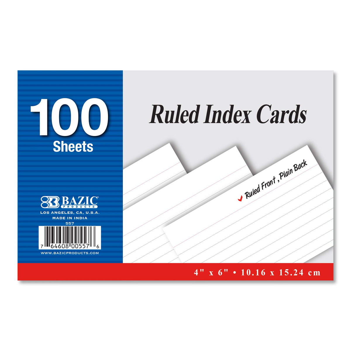 BAZIC Products White Ruled Index Cards, 4 x 6 in, 100 Ct, 24-Case