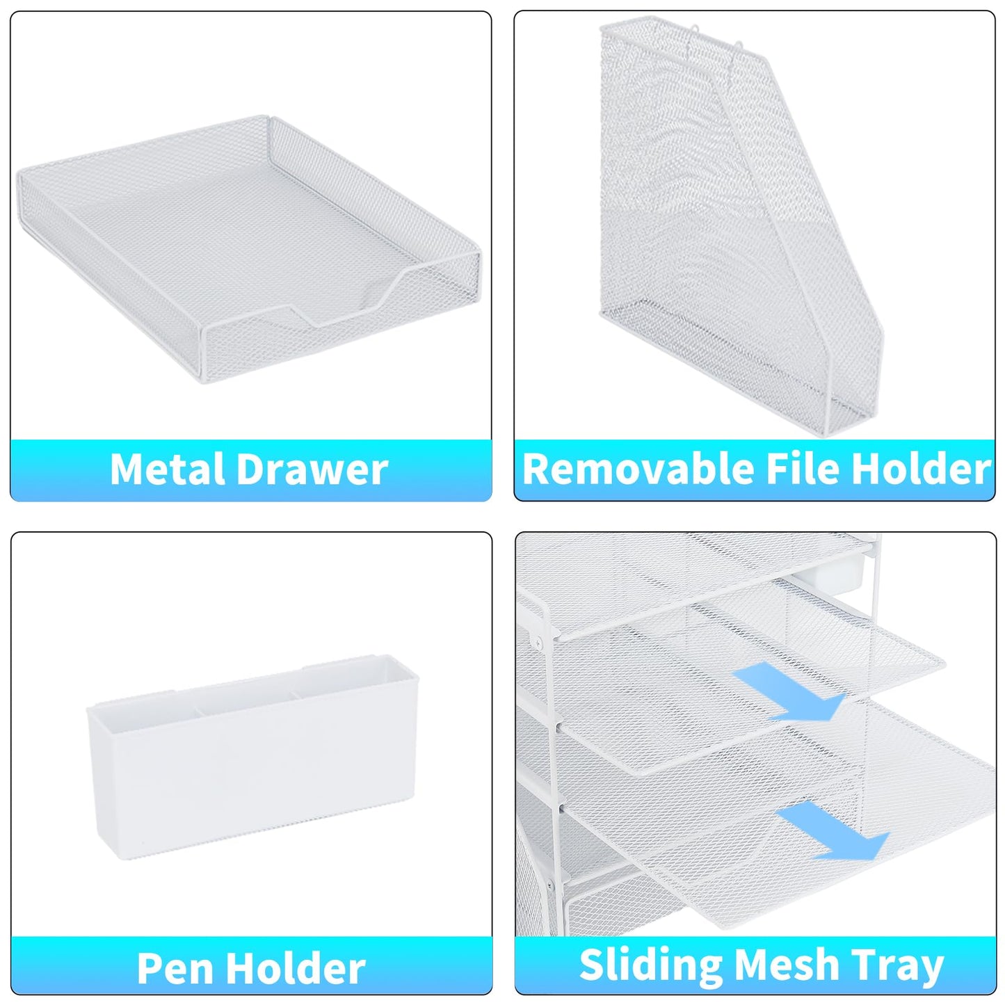 Gugsey 5-Tier Desk File Organizer with Drawer & Pen Holder (White)