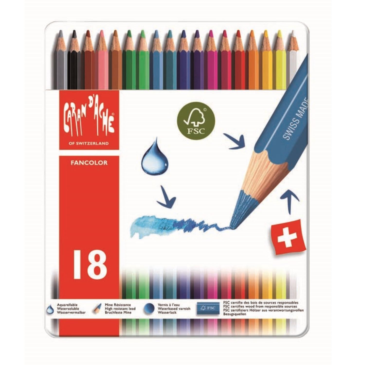 Caran d'Ache Fancolor Color Pencils, 18 Colors