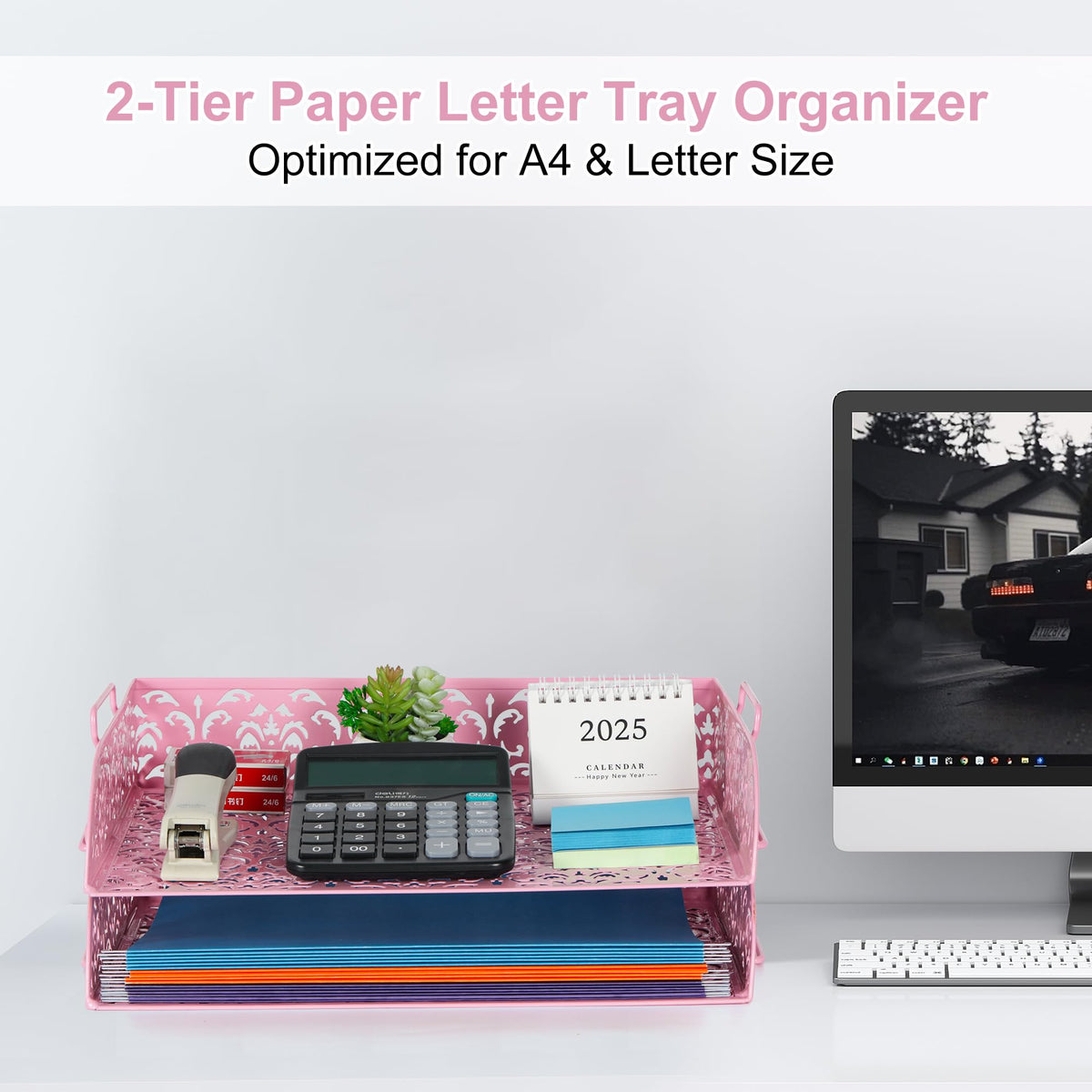 EasyPAG Paper Organizer for Desk 2 Tier Stackable Paper Tray for A4 Legal Size Folders Metal File
