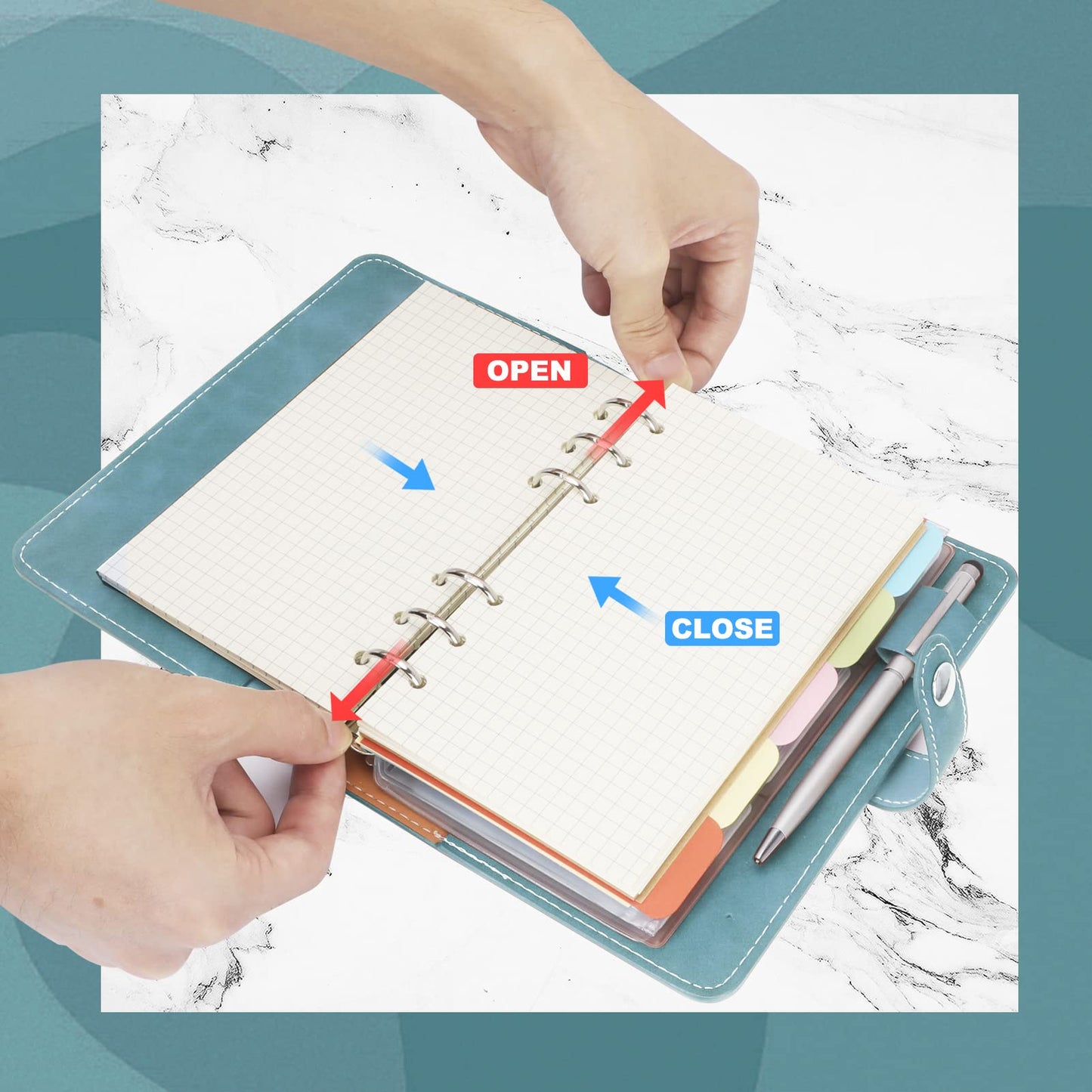 FYY A6 Binder Refillable Planner Notebook 6 Ring, Blue