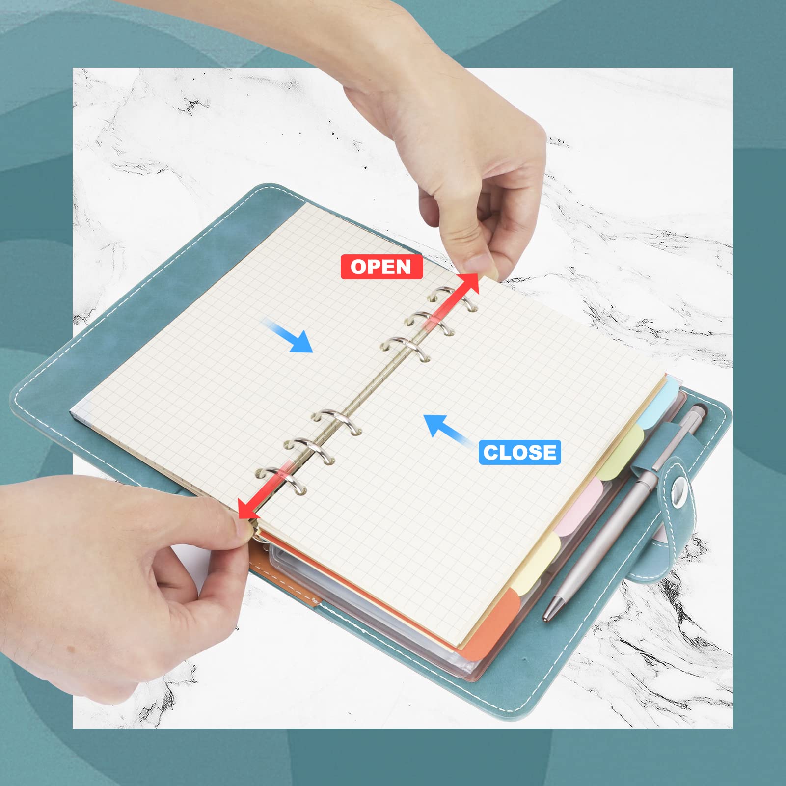 FYY A6 Binder Refillable Planner Notebook 6 Ring, Blue