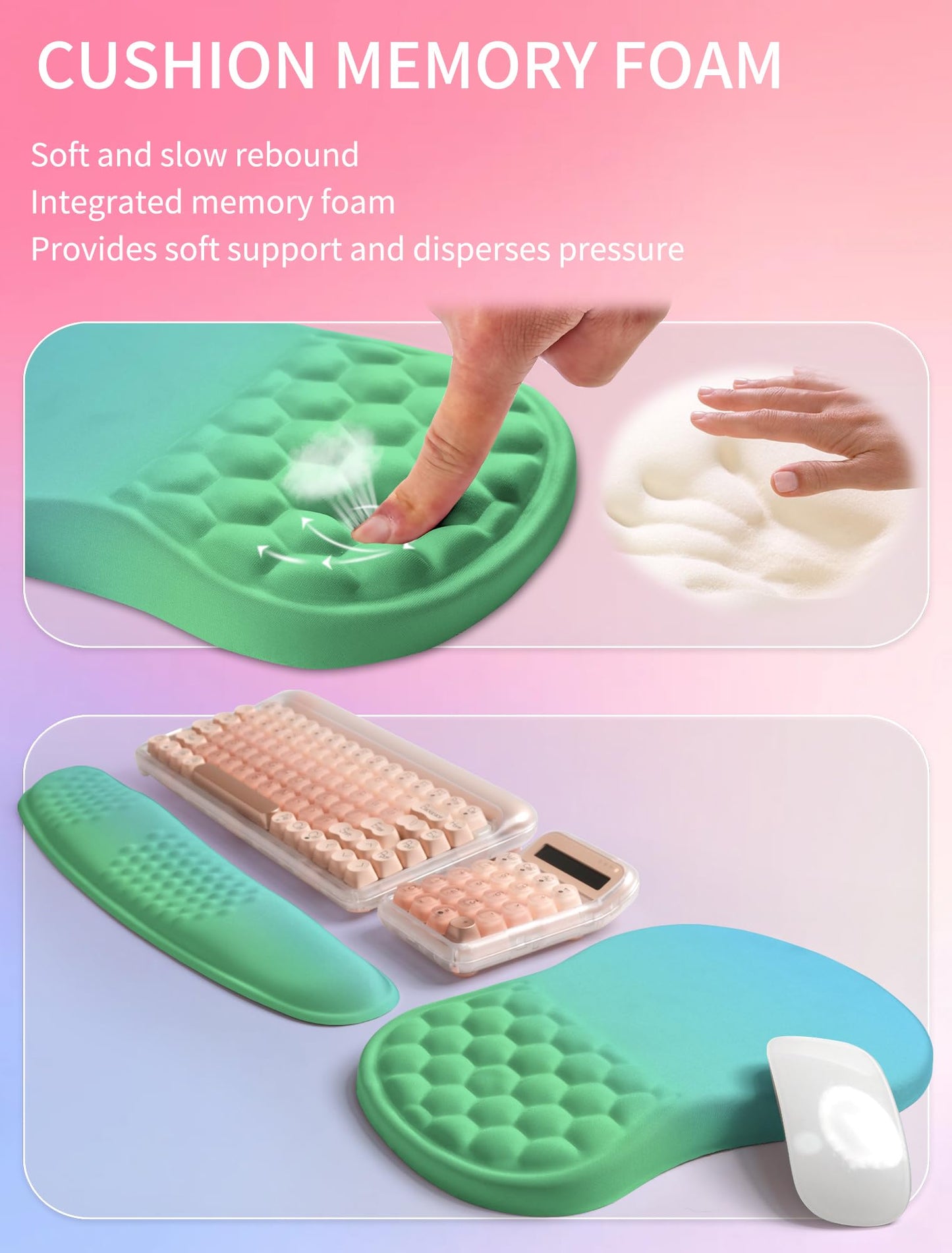 Hokafenle 2in1 Combination, Wave Keyboard Wrist Rest and Ergonomic Curvature Mouse Pad Wrist