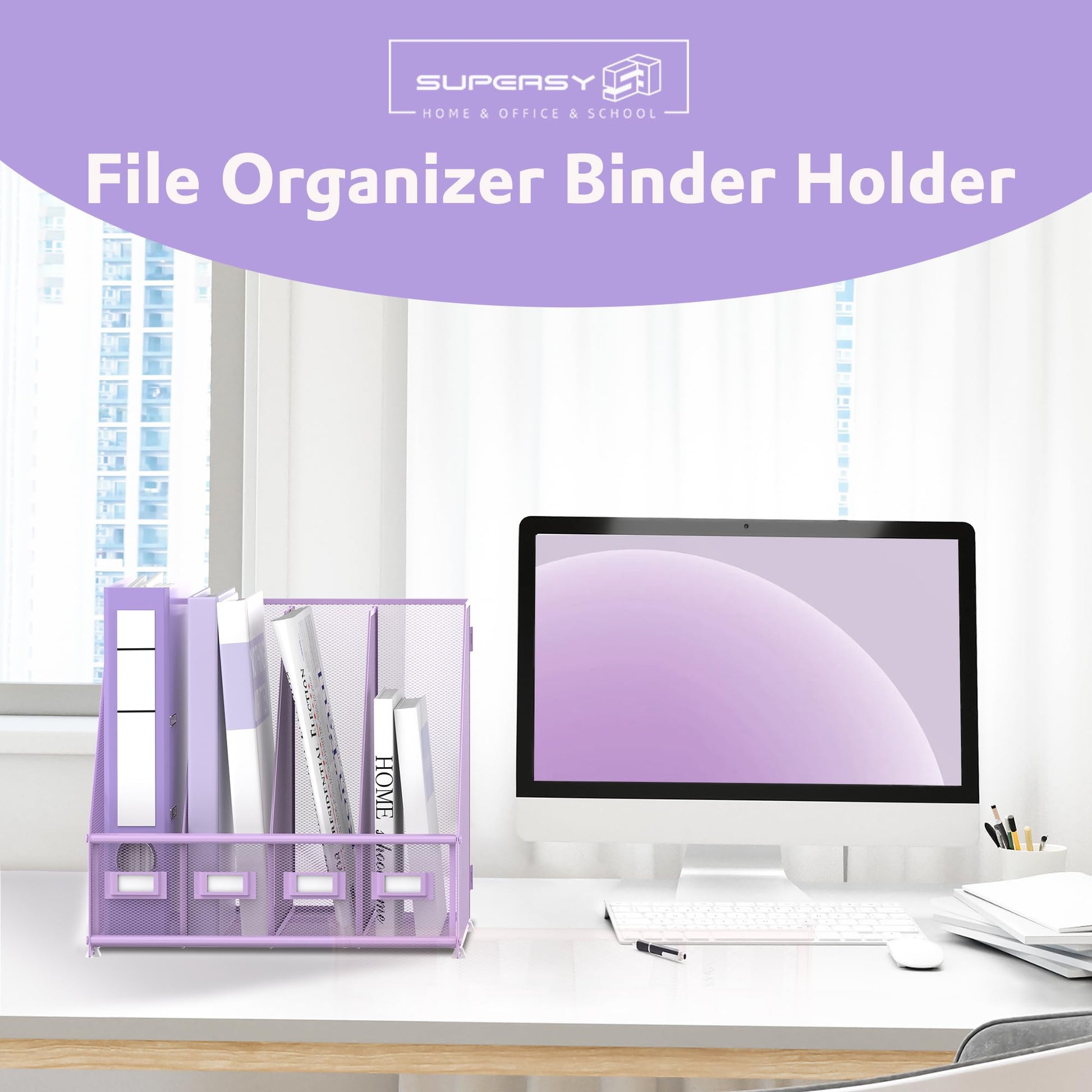 4-Compartment Magazine File Holder and File Organizer for Desk, Purple