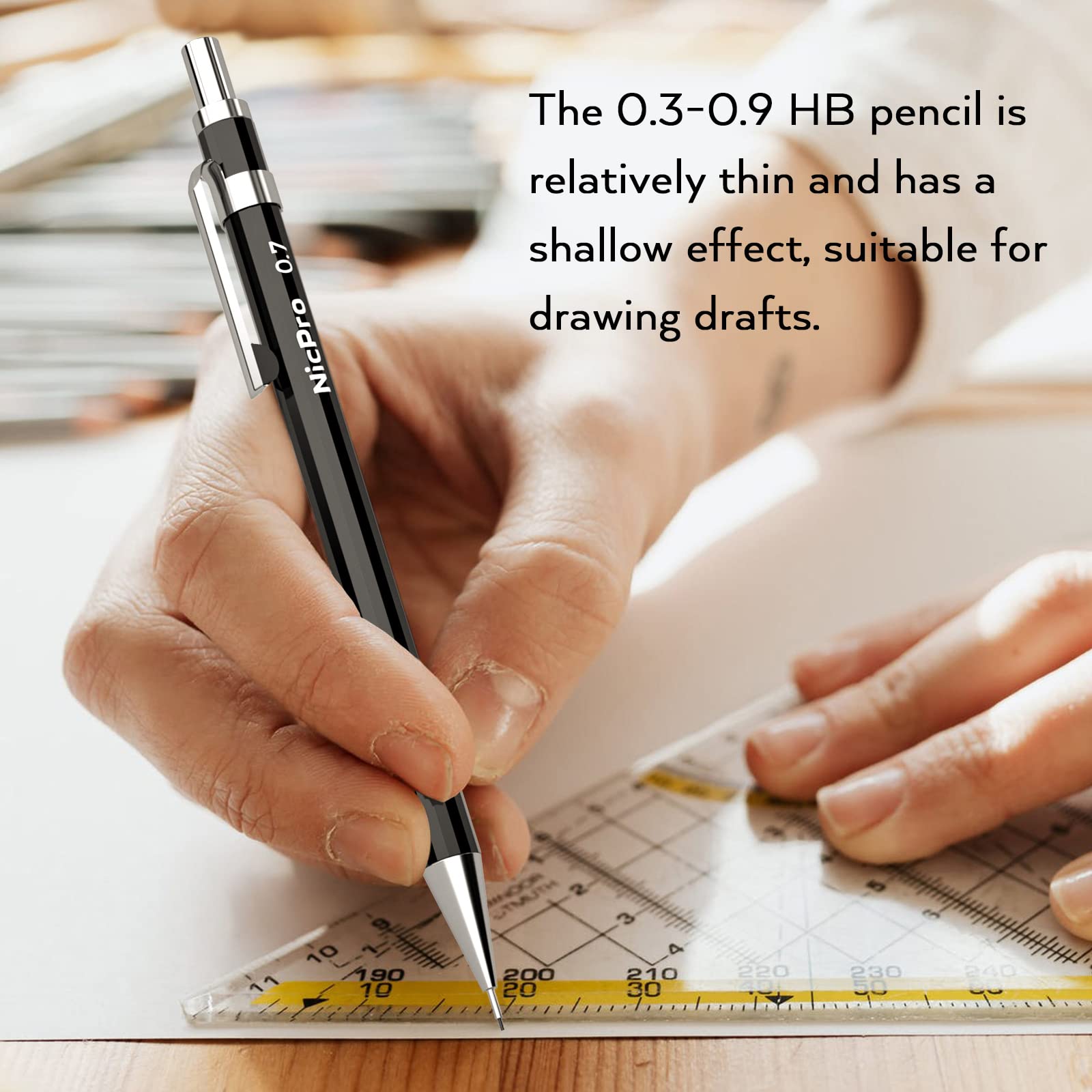 Nicpro 29PCS Black Metal Mechanical Pencil Set in Leather Case, 0.3, 0.5, 0.7, 0.9 & 2mm Lead