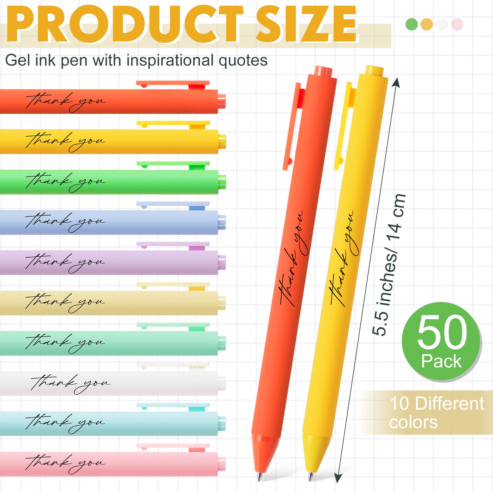 Crtiin 50 Pcs Inspirational Pens Bulk Macarons, Thank You
