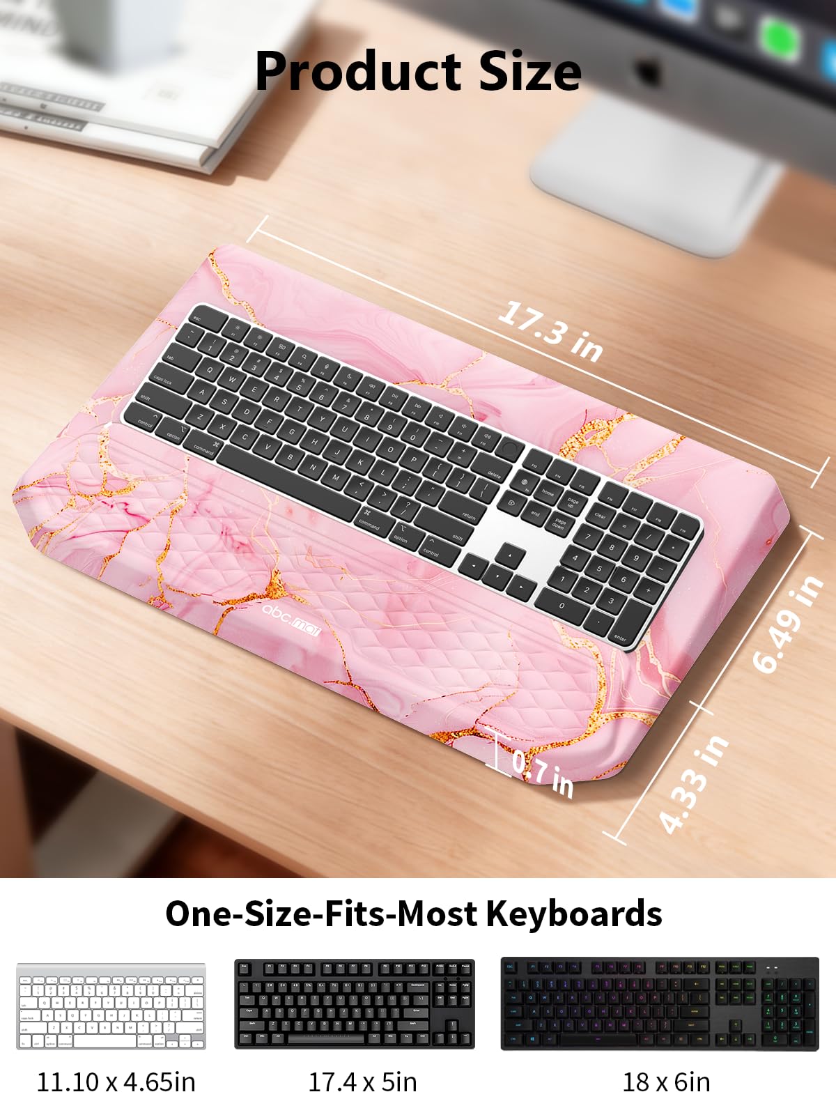 2-in-1 Ergonomic Keyboard Stand with Wrist Rest, Pink Marble