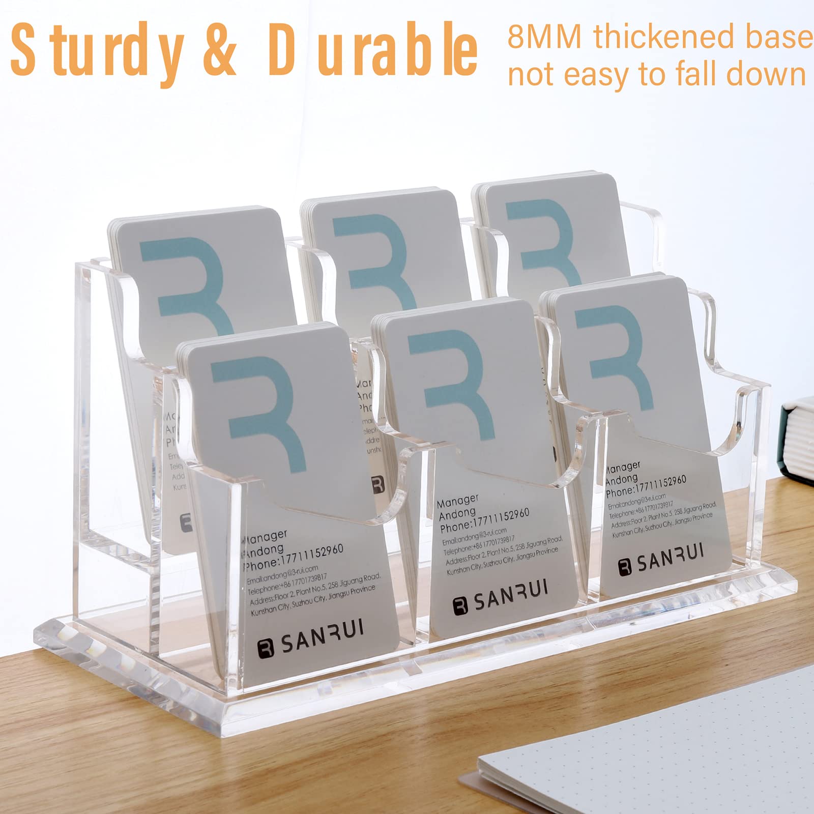 SANRUI Clear Acrylic Business Card Holder for Desk, 2-Tier 6-Slot Vertical