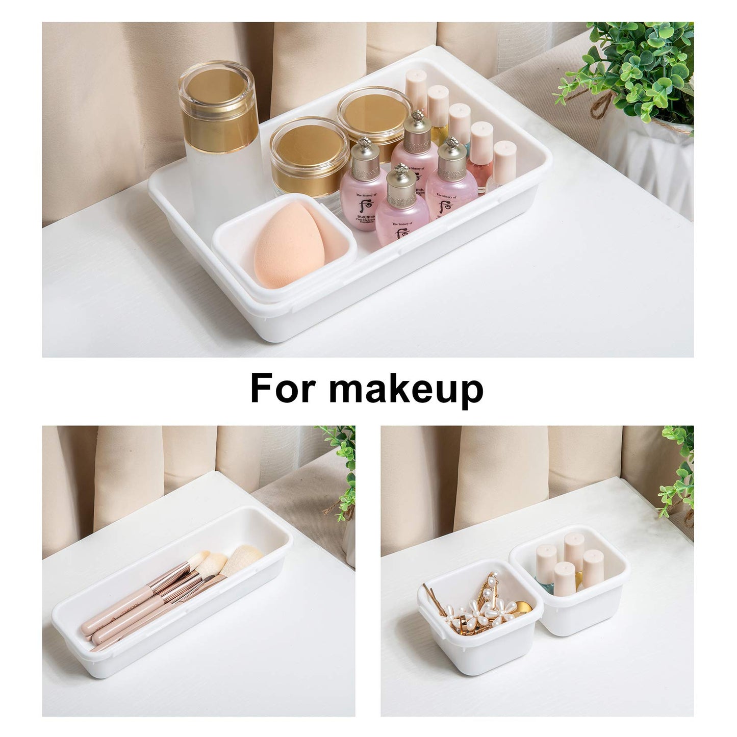 BYCY 18 Pcs White Drawer Organizers Trays Set Drawer Dividers for Kitchen Office Bathroom