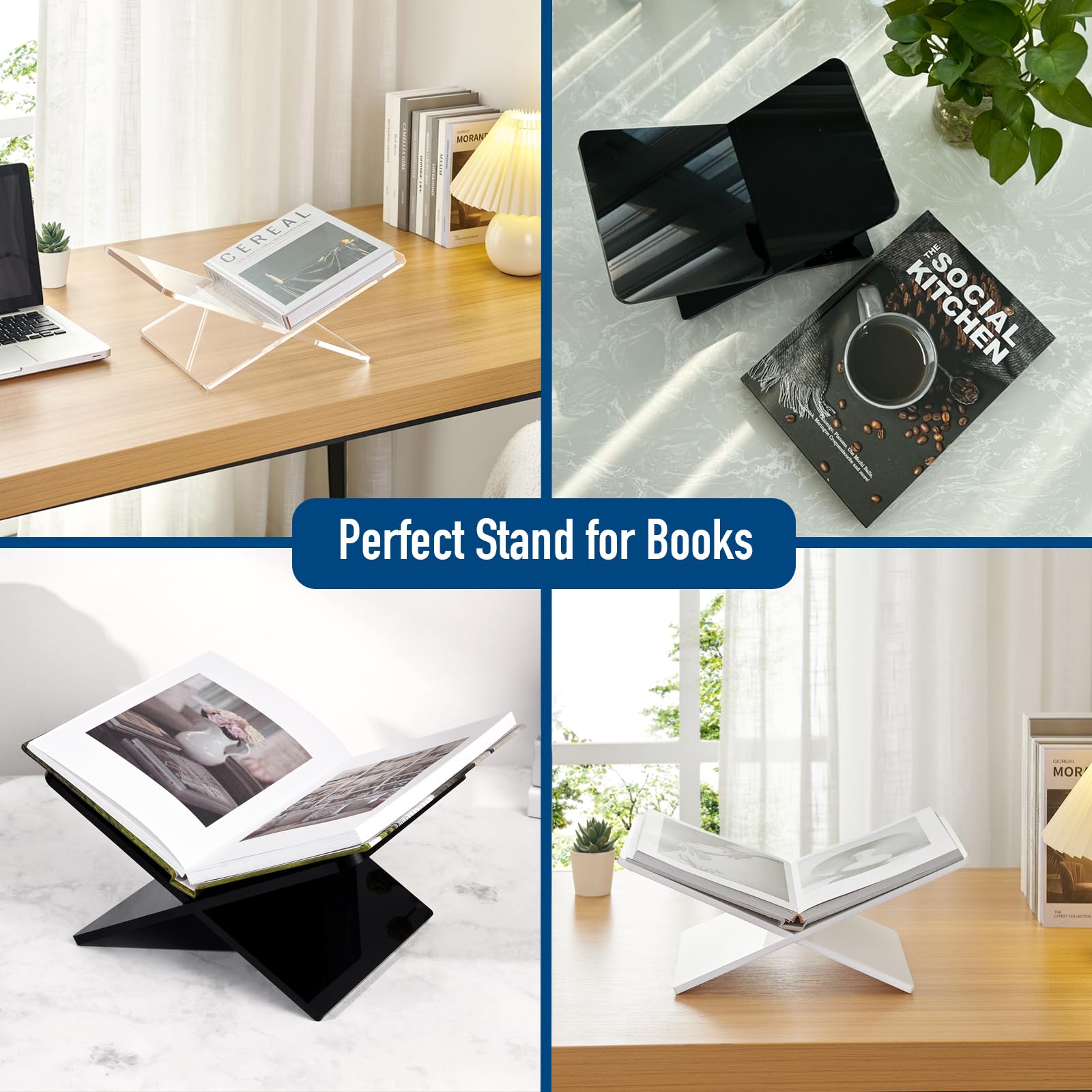 DECORANY Acrylic Book Stand 11 x 7 x 6 in Large Open Book Display Stand