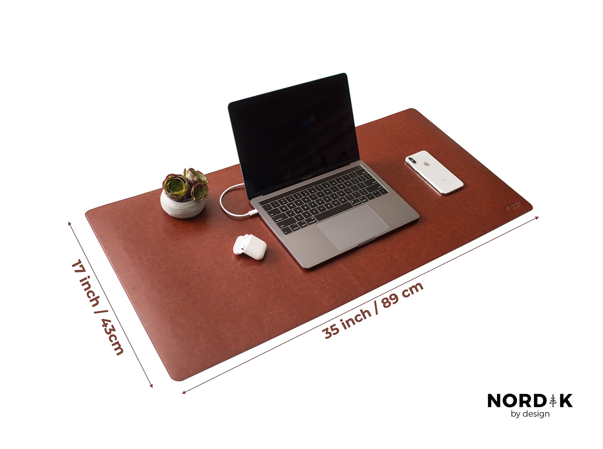 Nordik Leather Desk Mat - Whiskey Brown - Large Leather Desk Pad 35x17 in