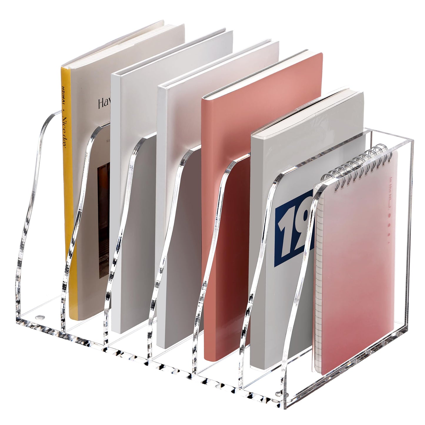 SANRUI Clear Acrylic Magazine File Holder, 6-Section Desk Organizer