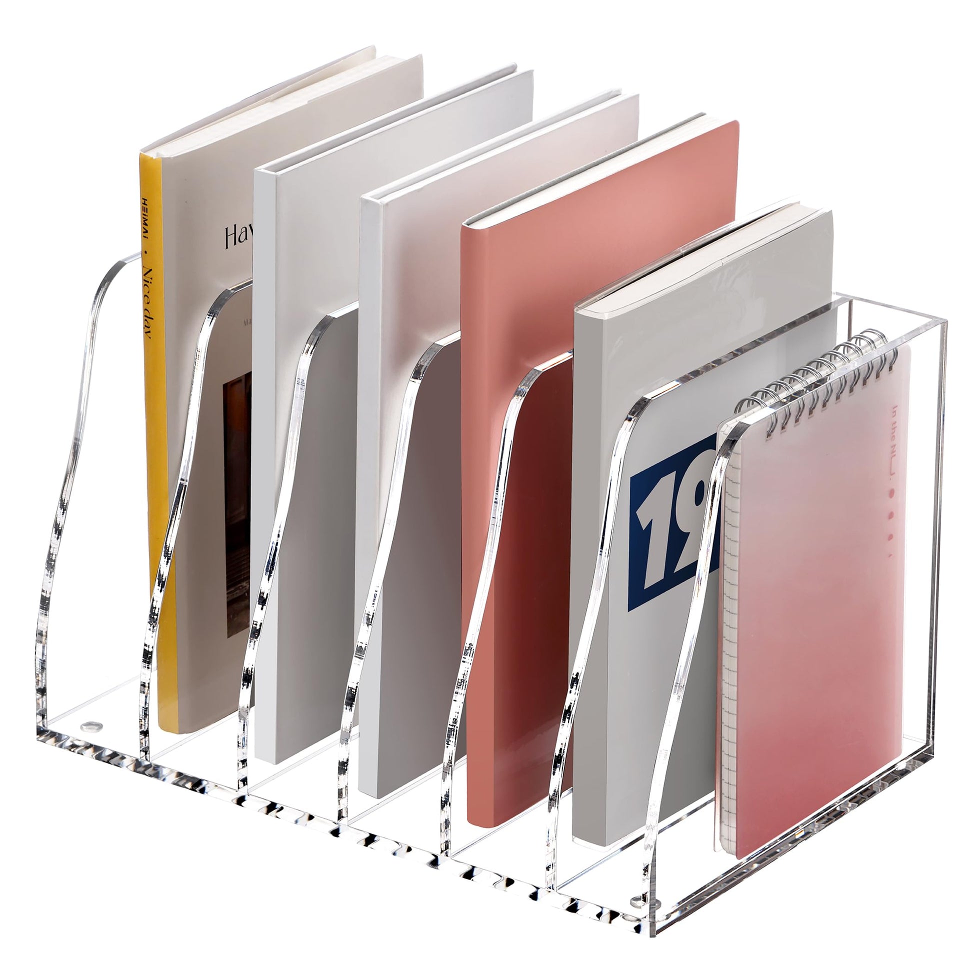 SANRUI Clear Acrylic Magazine File Holder, 6-Section Desk Organizer