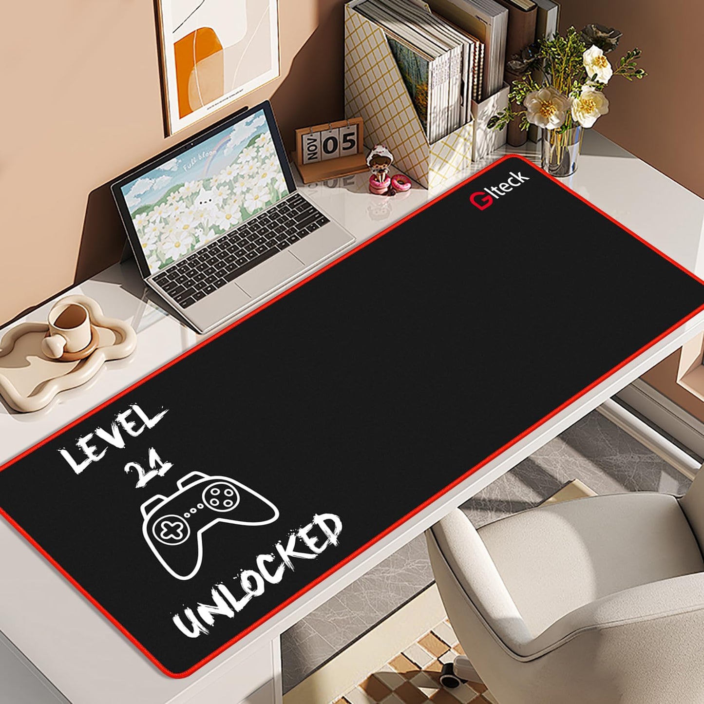 GGLTECK Mouse Pad with 21st Birthday Creative Printing, 36"x16.5" Extended Non-Slip Rubber Mouse