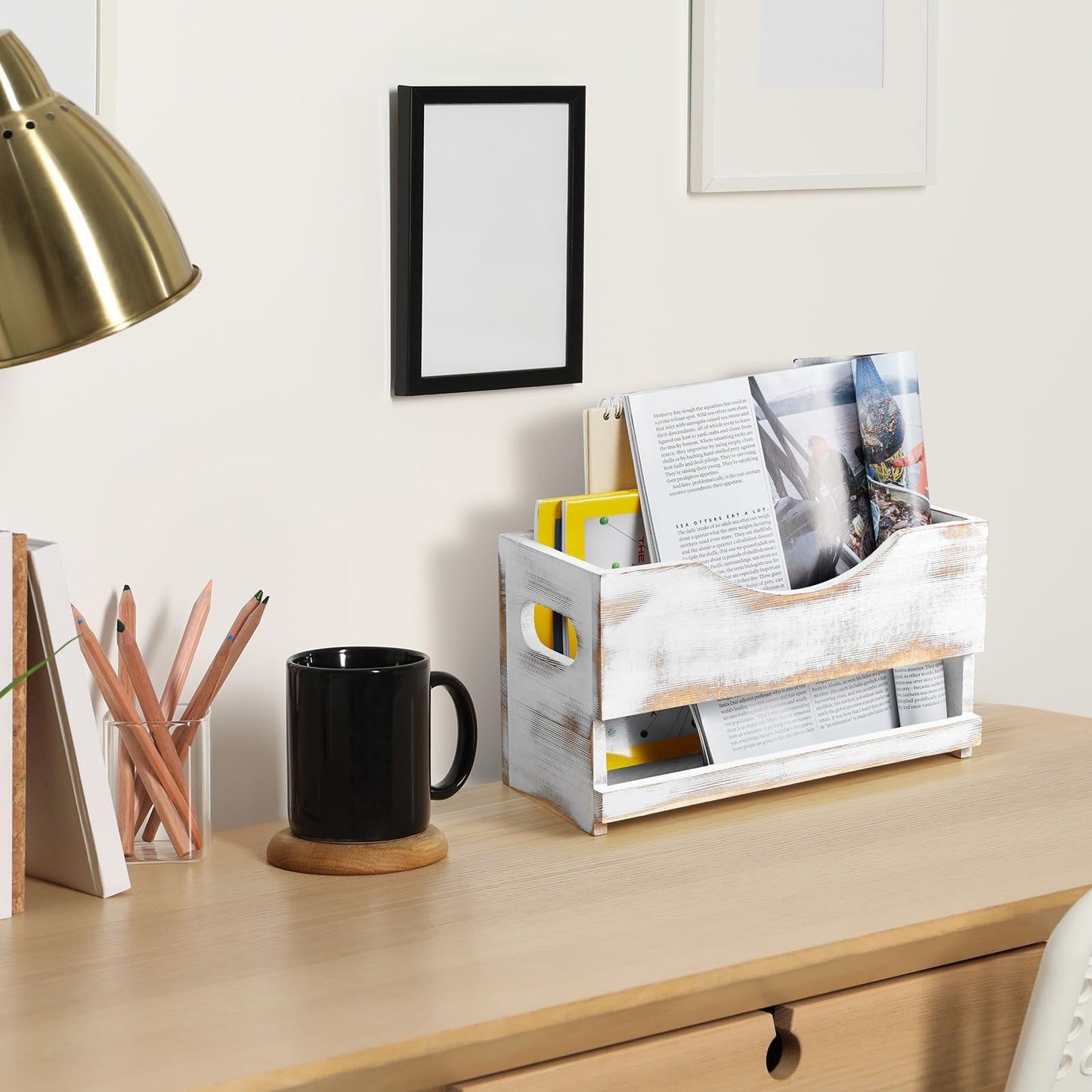 DRASTAR Magazine Holder, Bathroom Magazine Rack Floor, Wood Magazine Holder, Storage Holder for