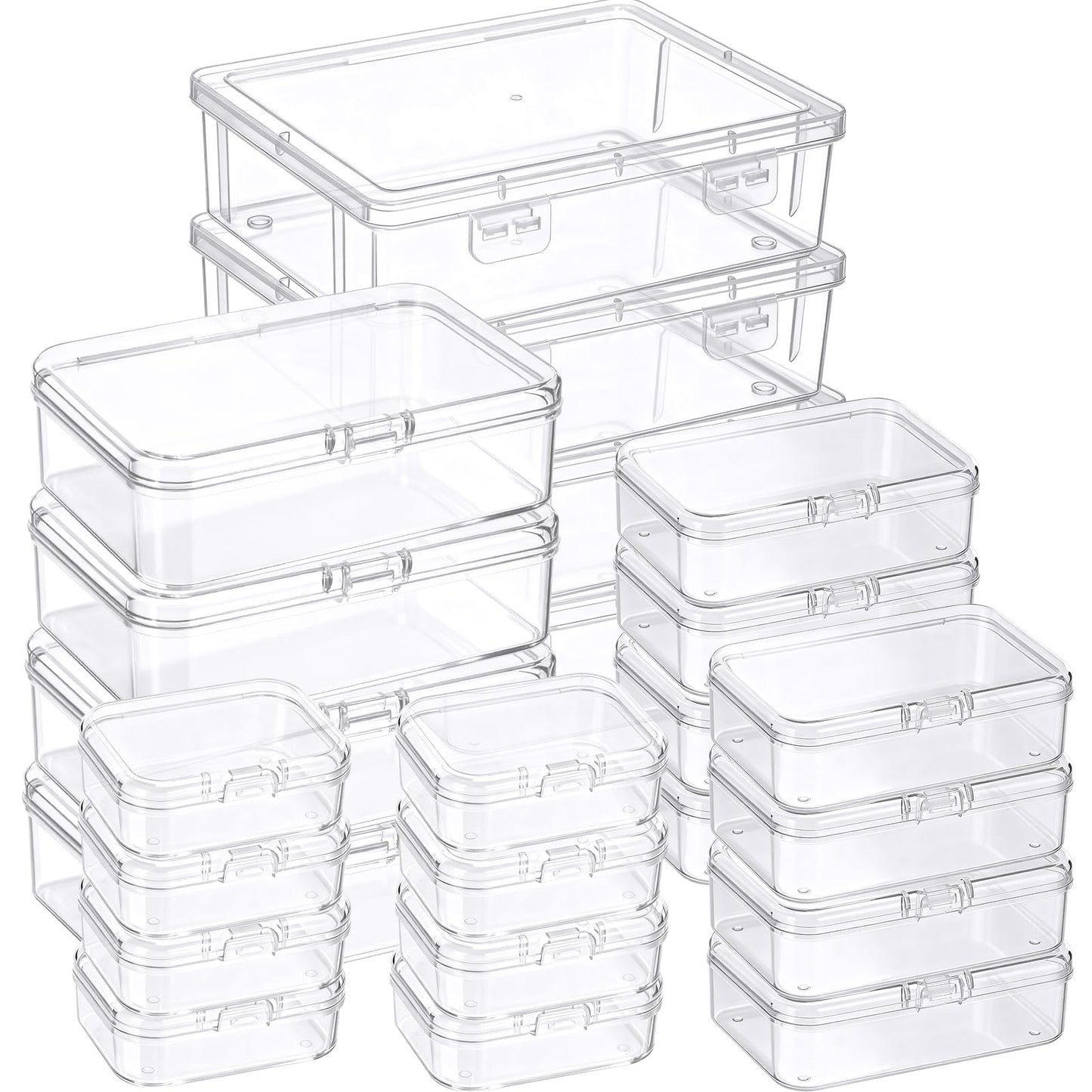 SATINIOR 24 Pcs Small Clear Plastic Container Box, Multiple Sizes