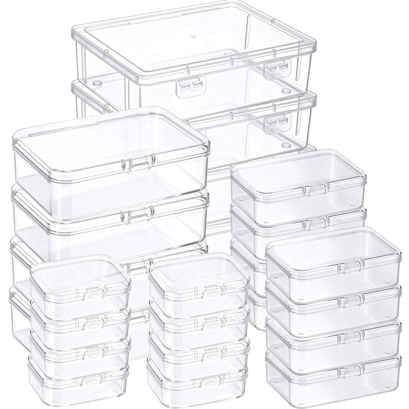SATINIOR 24 Pcs Small Clear Plastic Container Box, Multiple Sizes