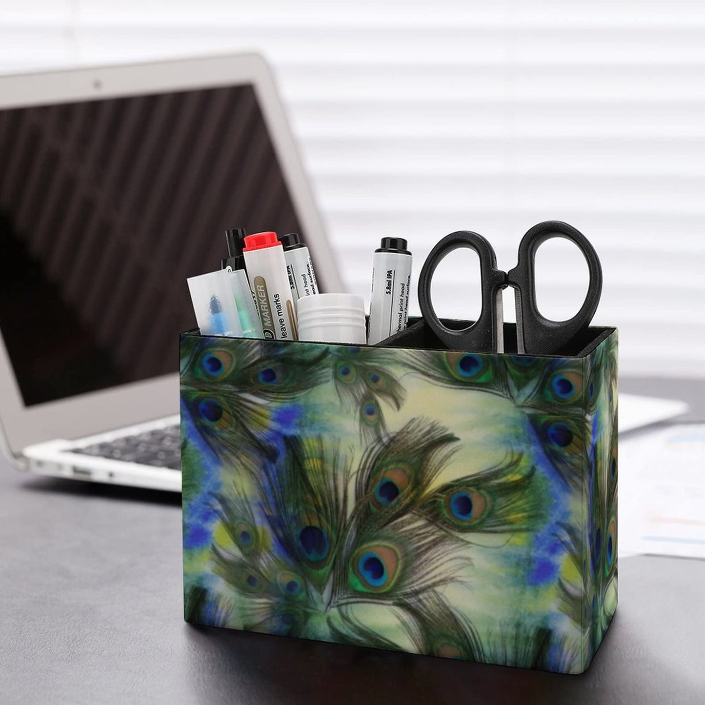 Niapessel Pencil Holder for Desk, Peacock Feathers Pen Holder Storage Desktop Pen Organizer Desk