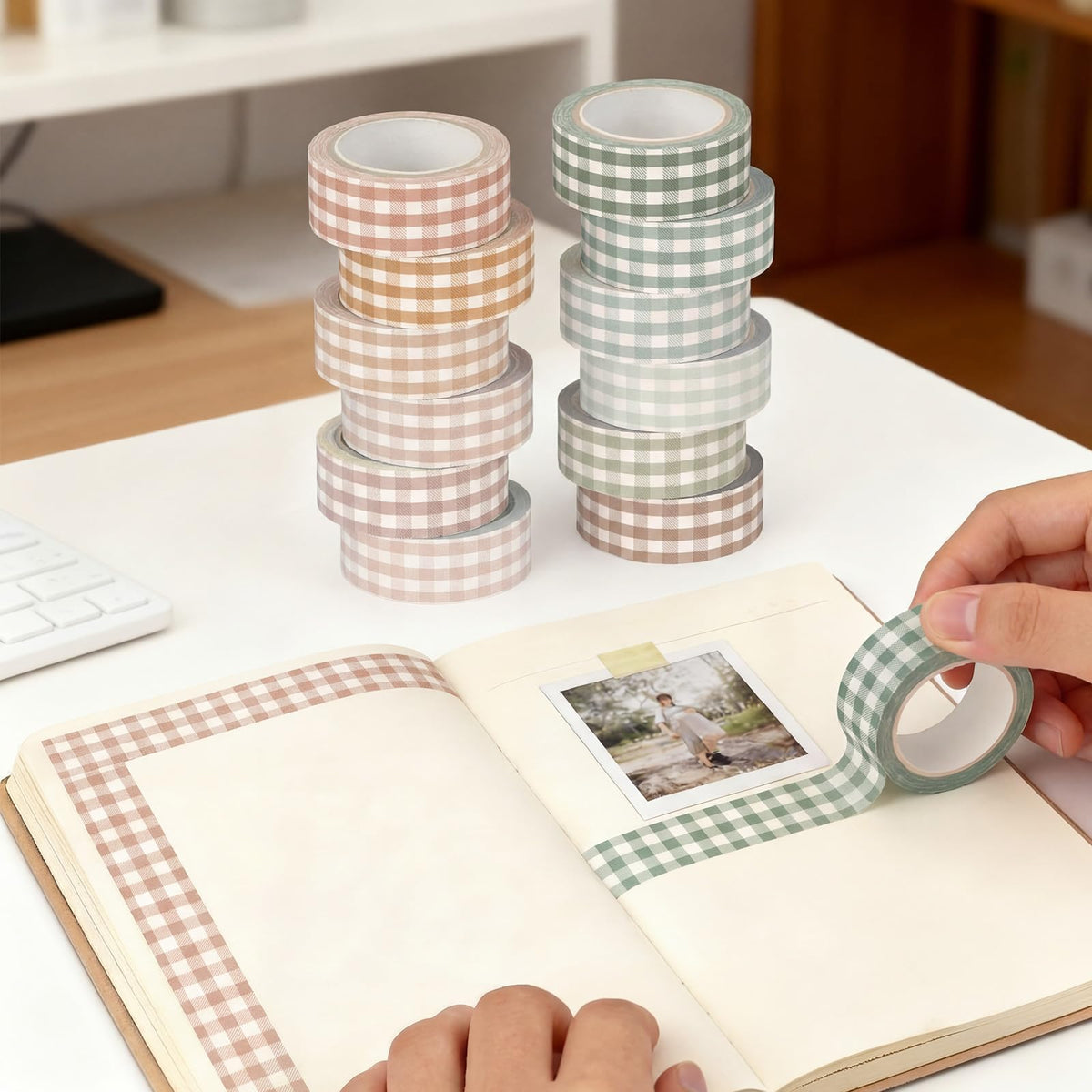 YooNotee 12 Rolls Floral Washi Tape Set,Boho,Gingham Plaid