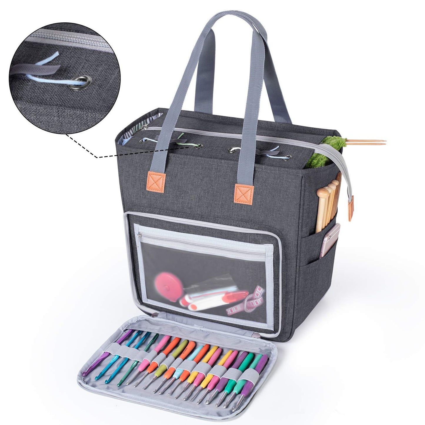 LUXJA Knitting Yarn Storage Tote Bag, Gray
