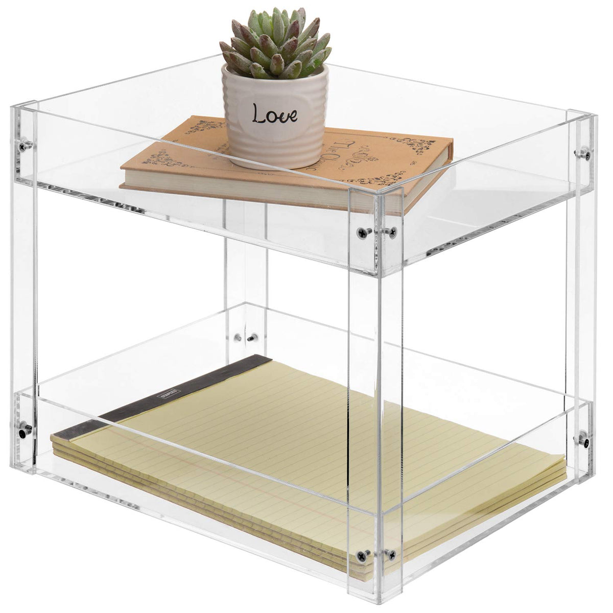 MyGift 2-Tier Premium Clear Acrylic Desk Letter Tray Organizer, A4 Size 2 Tier Document Organizer