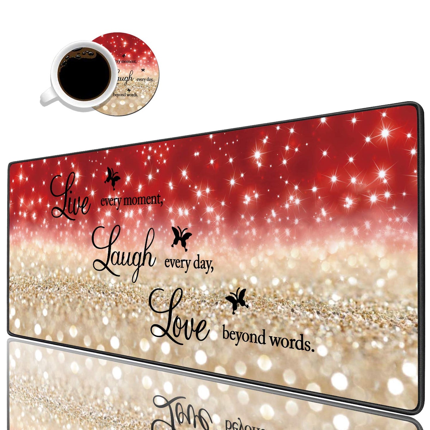 Desk Pad Gaming Mouse Pads with Coasters,31.5"x 11.8" Large Non-Slip Rubber Base Mousepad with