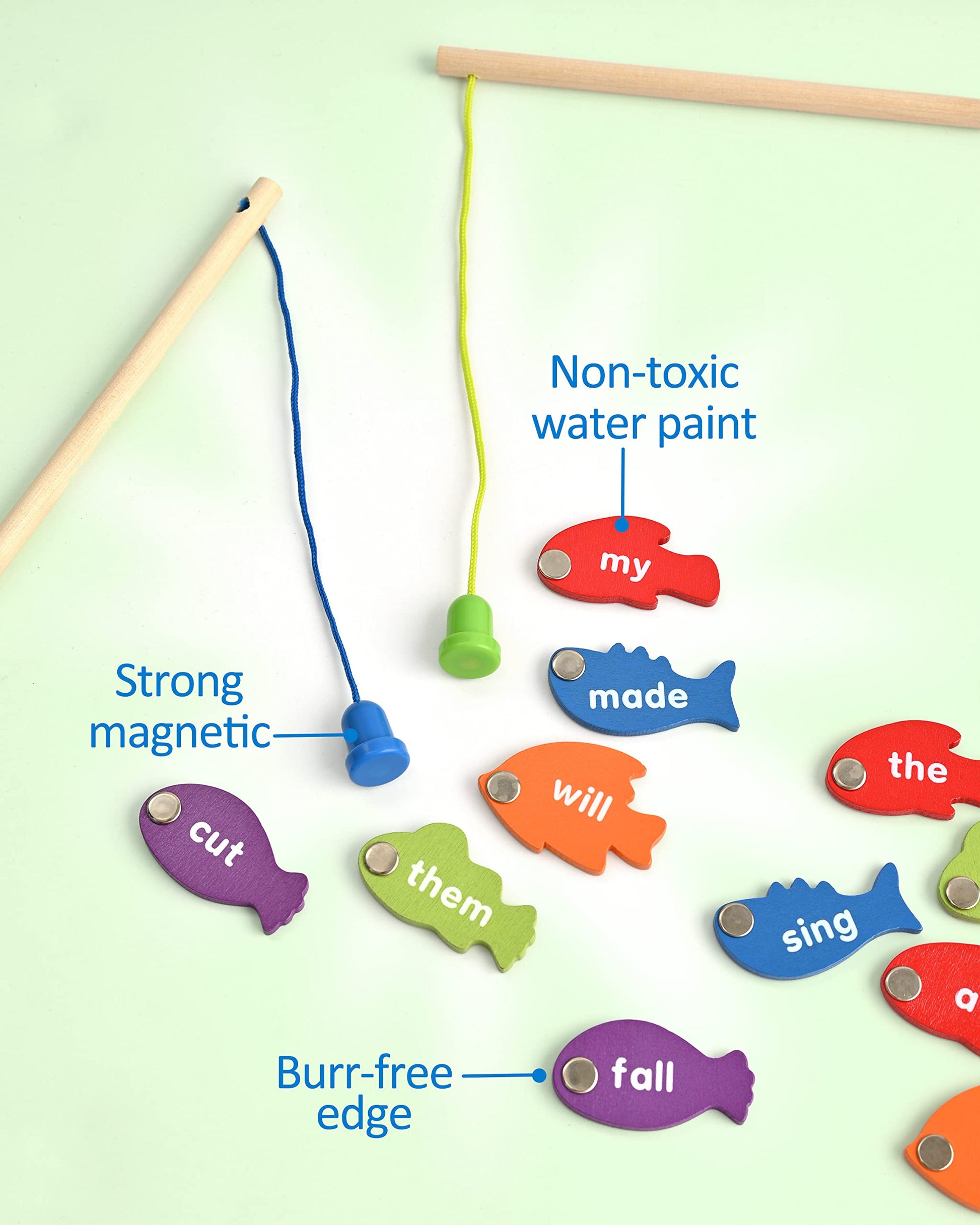 Coogam Wooden Magnetic Fishing Sight Words Game Learning Dolch Word Flashcards Montessori