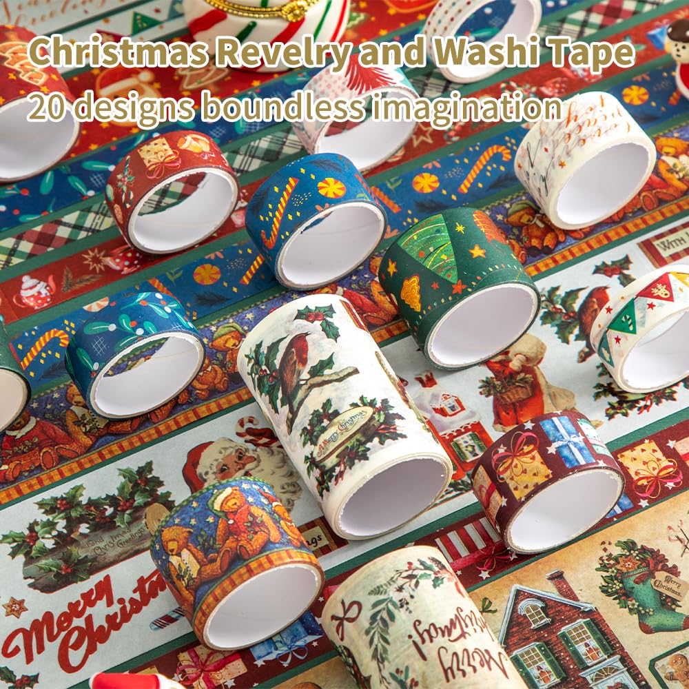 icceemee Christmas Theme Washi Tape Set, 20 Rolls Christmas Theme Washi TapeWritable Decorative