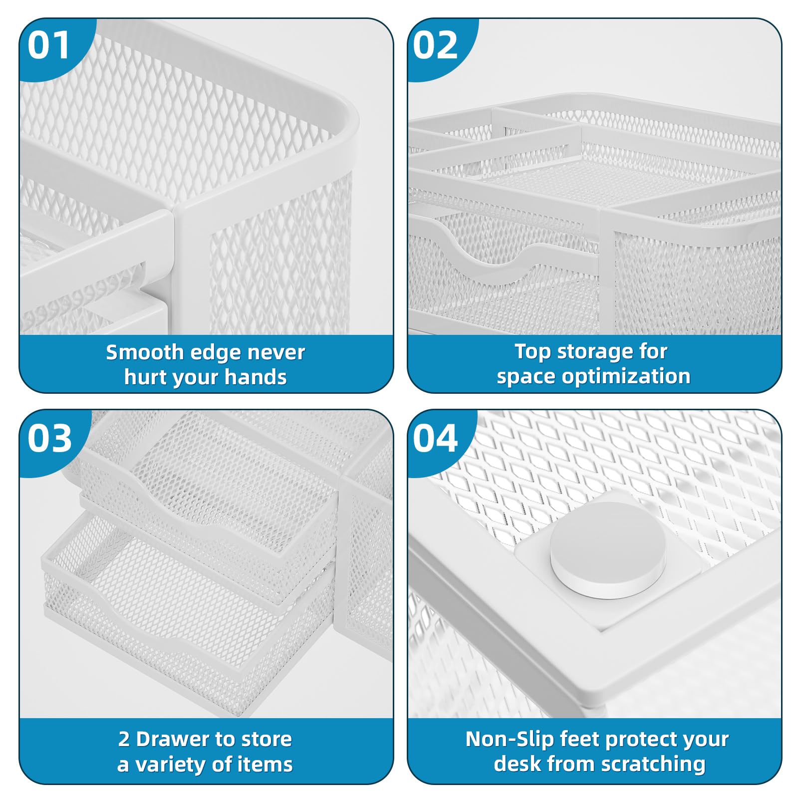 Marbrasse Mesh Desk Organizer, Pen Organizer with 2 Drawer, Multi-Functional Pencil Holder, Desk