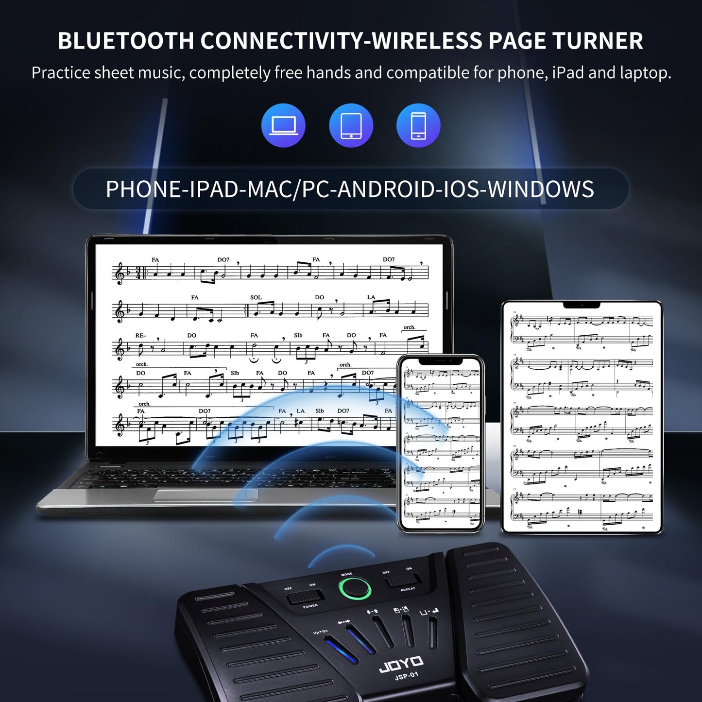 JOYO Wireless Page Turner Pedal Bluetooth Foot Switch for iPad/Tablet/Phone Works with