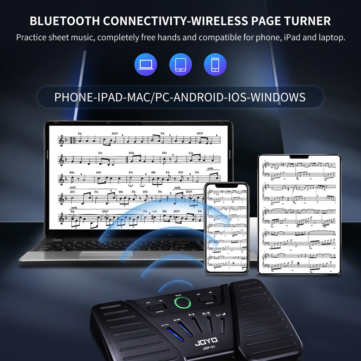 JOYO Wireless Page Turner Pedal Bluetooth Foot Switch for iPad/Tablet/Phone Works with