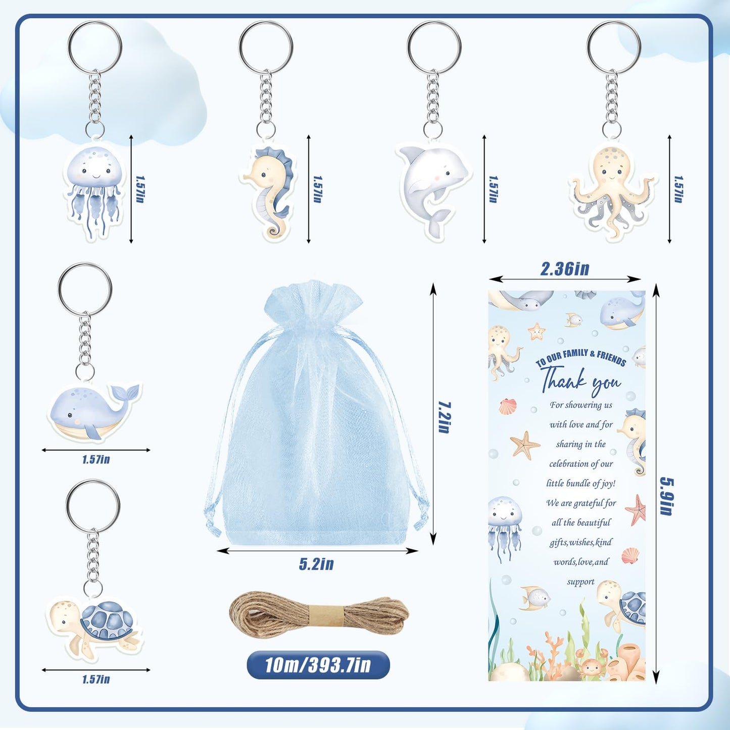 145 Pieces Under the Sea Baby Shower Favors for Guest Ocean Animal Ballpoint Pens and Keychains