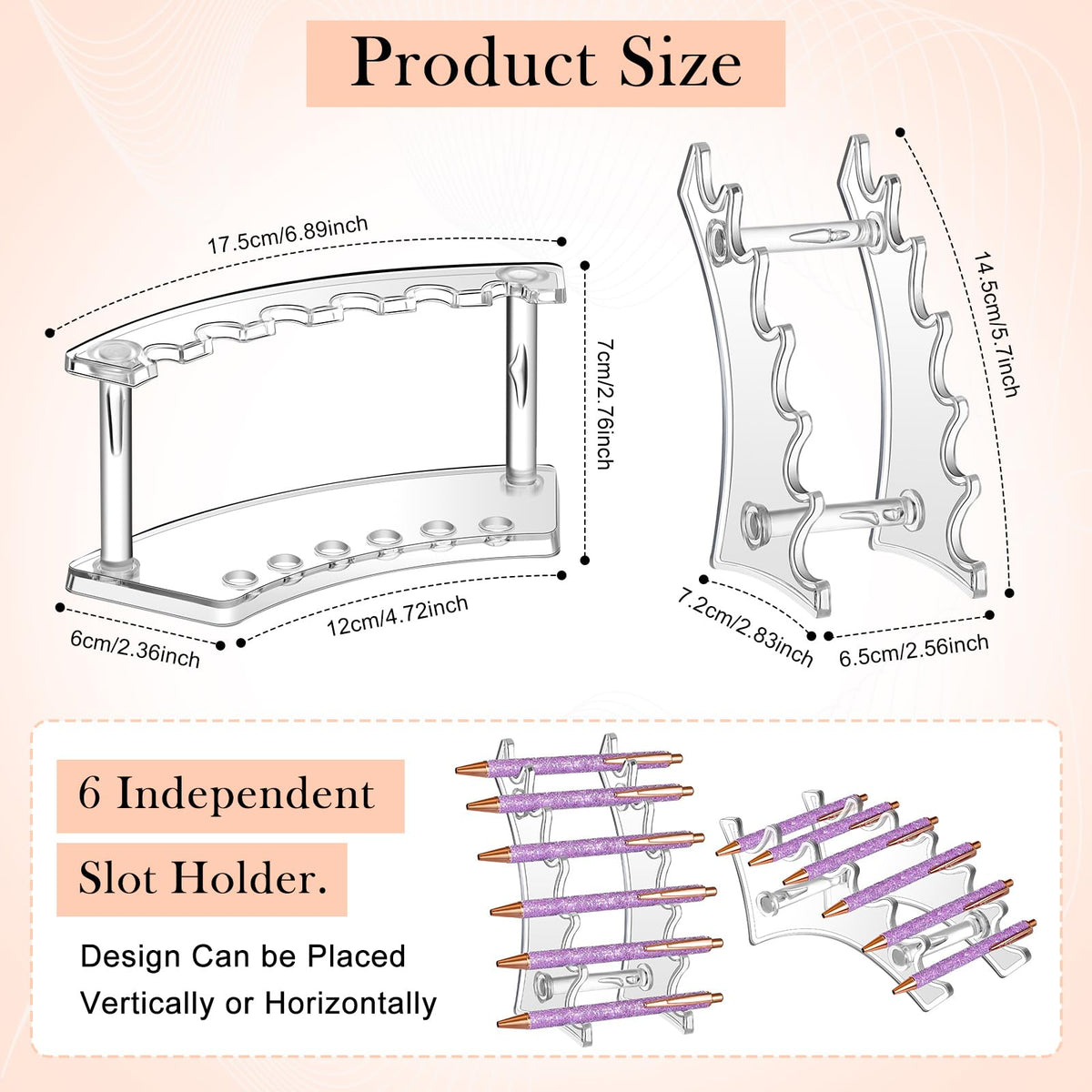Lincia 10 Pack Pen Display Stand, 6 Slots Plastic Pen Holder, Clear
