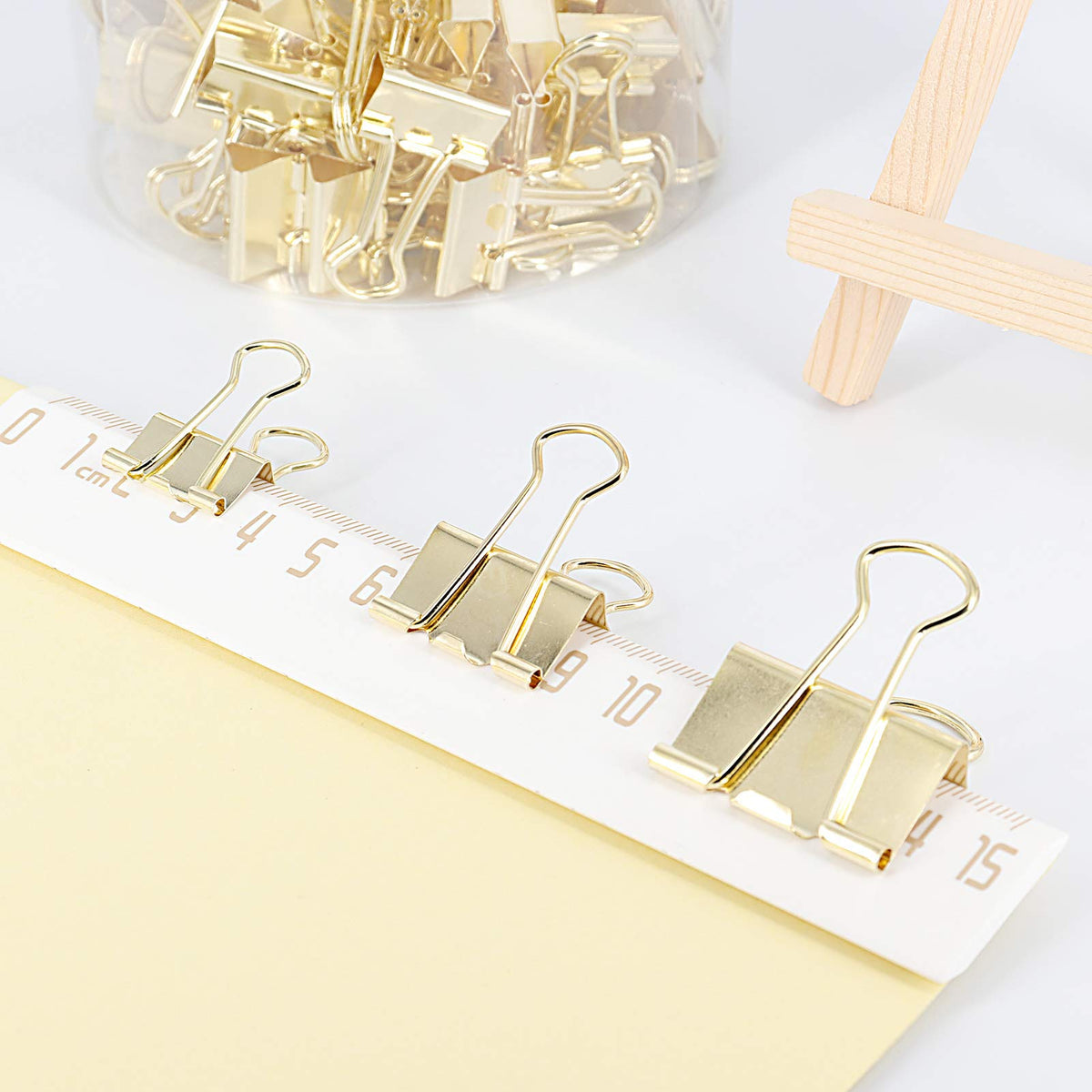 Gold Binder Clips Paper Clamps, Assorted Sizes Set (Small, Medium, Large) for Office School and